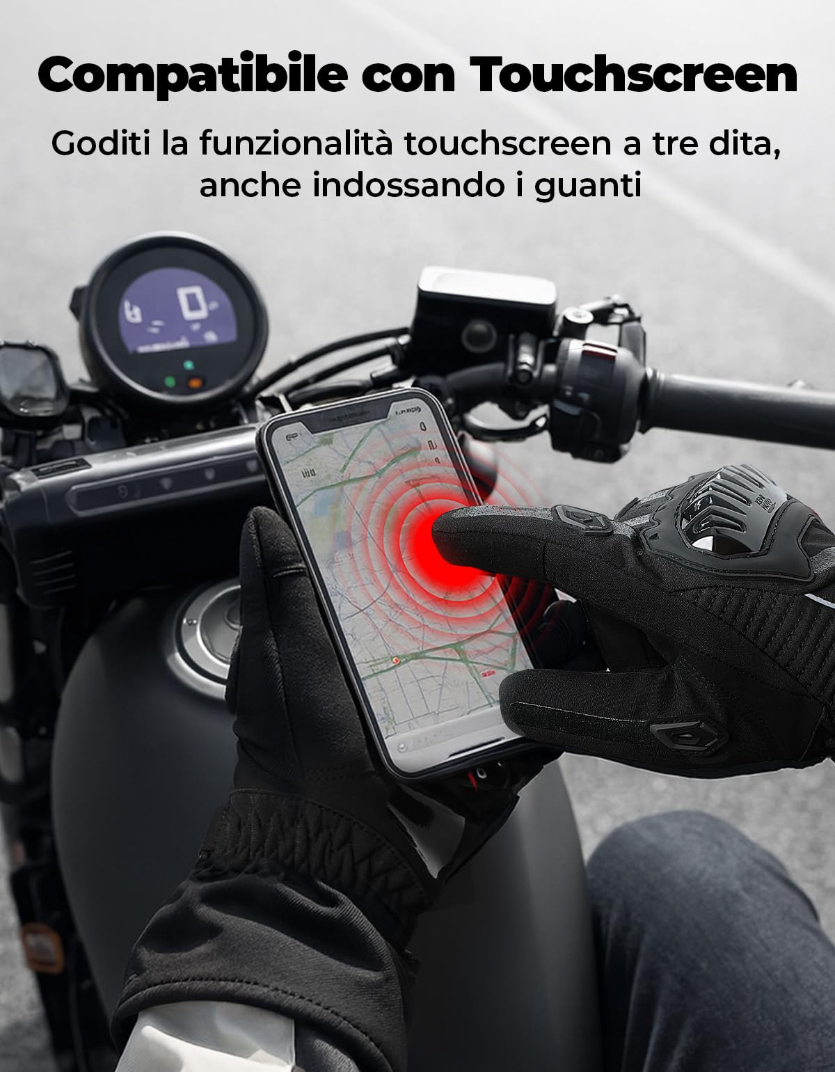 KEMIMOTO Guanti Moto Invernali, Guanti da Moto Termici Uomo Donna con Touch Screen e Impermeabile Protezione per Motociclismo, Ciclismo