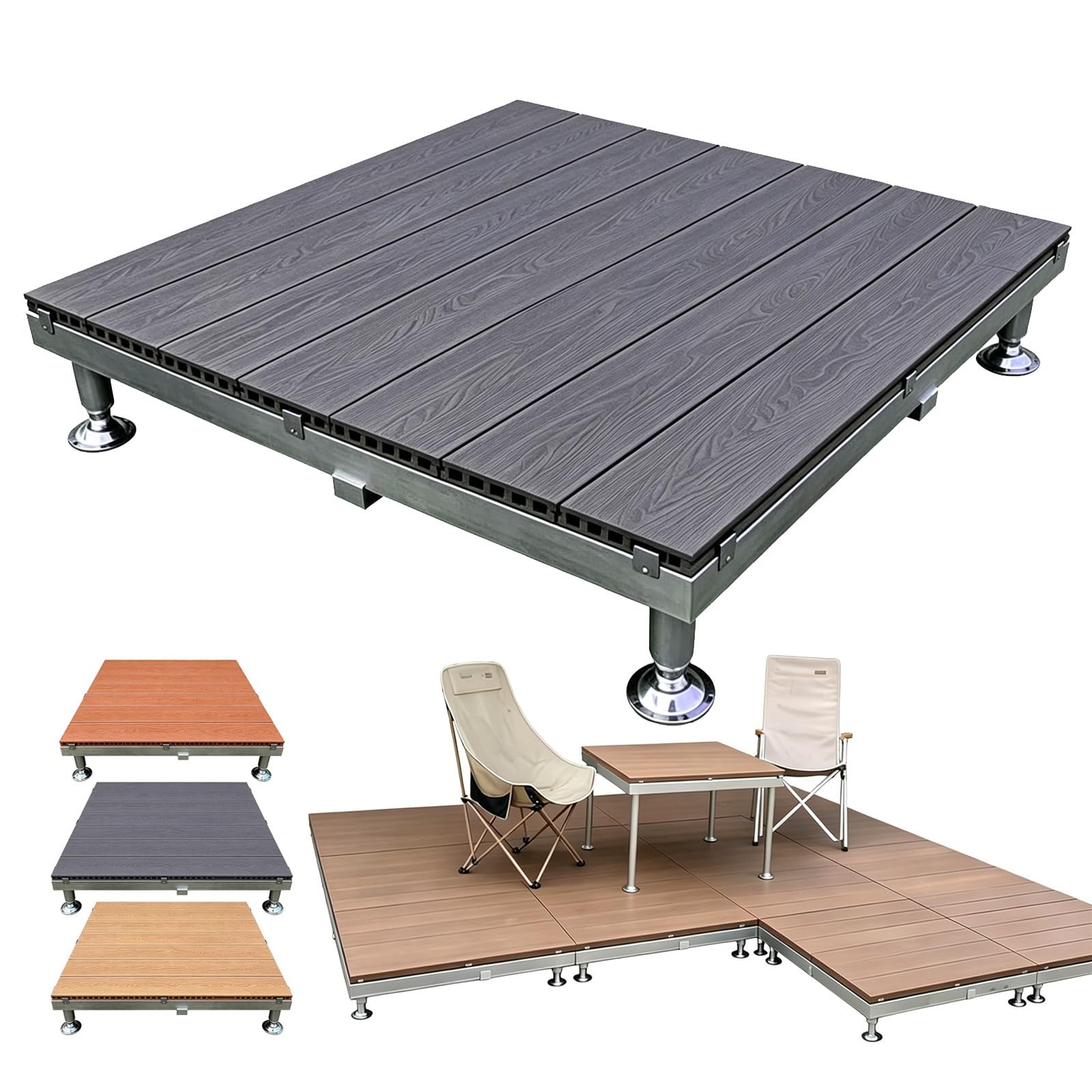 Terrazze Pavimento Piattaforma Rialzata Regolabile 84x84cm Piastrelle WPC | Tenda Campeggio Piattaforma Rialzata Con Telaio Metallico,Impermeabile,Effetto Legno Piastrelle Giardino(Dark brown)