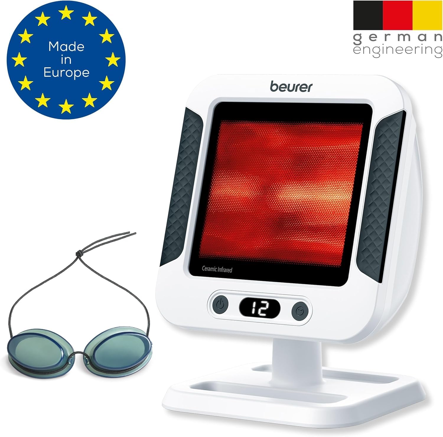 Beurer Lampada Termica a Raggi Infrarossi Il 60 XL con Timer, Spegnimento Automatico e Copertura In Vetroceramica per Calore Benefico che Può Aiutare ad Alleviare Raffreddori e Contratture Muscolari