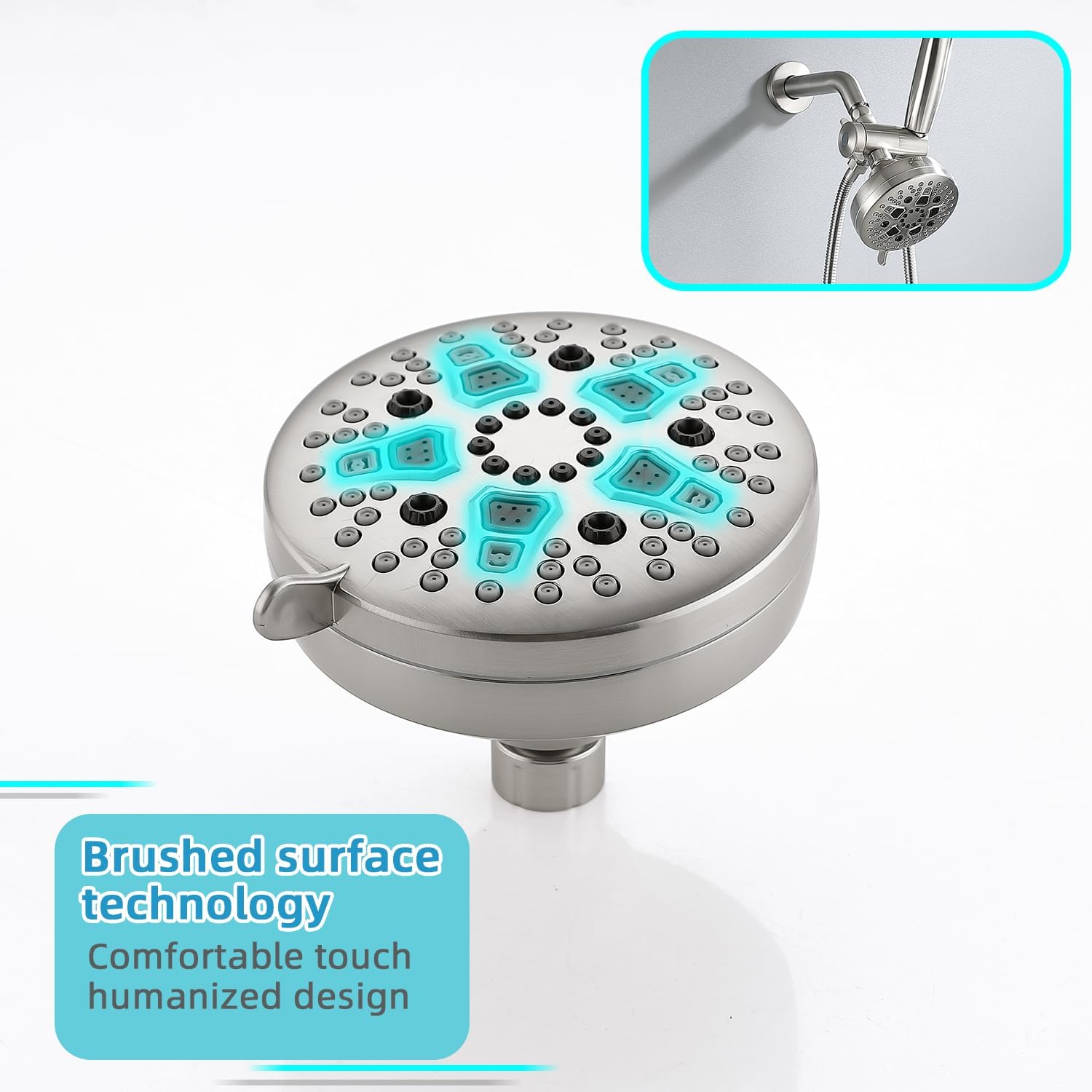 Matte Black Shower System - Dual Shower Head with Handheld Spray, High Pressure Rainfall Showerhead, Wall Mount Bathroom Fixture with Flexible Hose and 7 Spray Modes (Brushed Nickel)