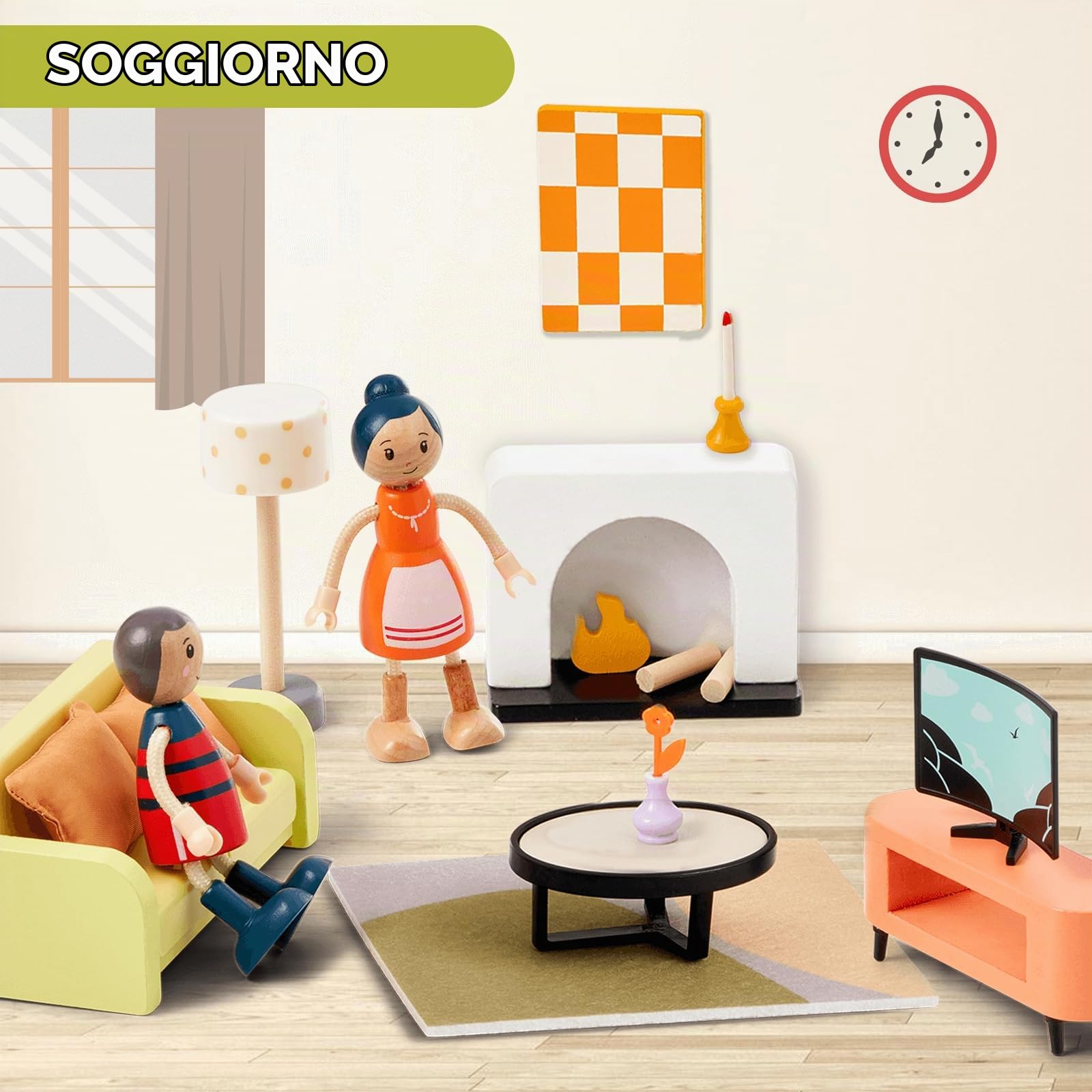 Giant Bean Mobili Casa Bambole 85 Pezzi 6 Camere Moderna | Accessori Bambole Gioco Imitazione Bambini 3+ Anni Regalo Divertente