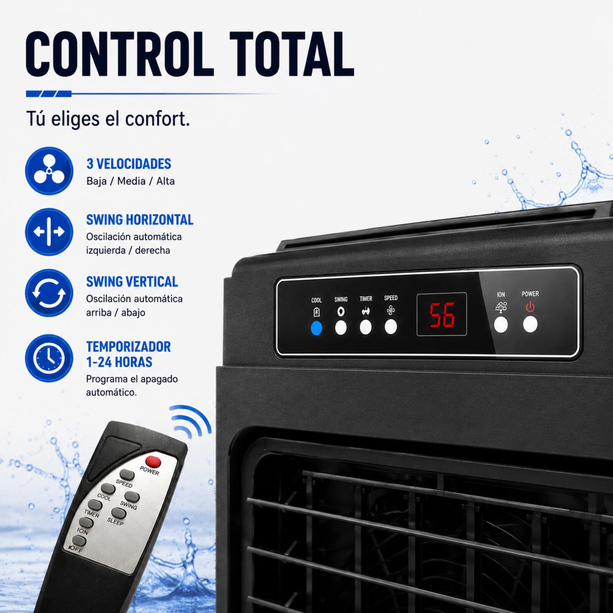 Climatizador Evaporativo Industrial VONALA BLACKOOL20 – Enfriador de Aire Profesional, Depósito 150L, Caudal 20000 m³/h, Cobertura 200m², 500 W, Climatizador Industrial Portátil