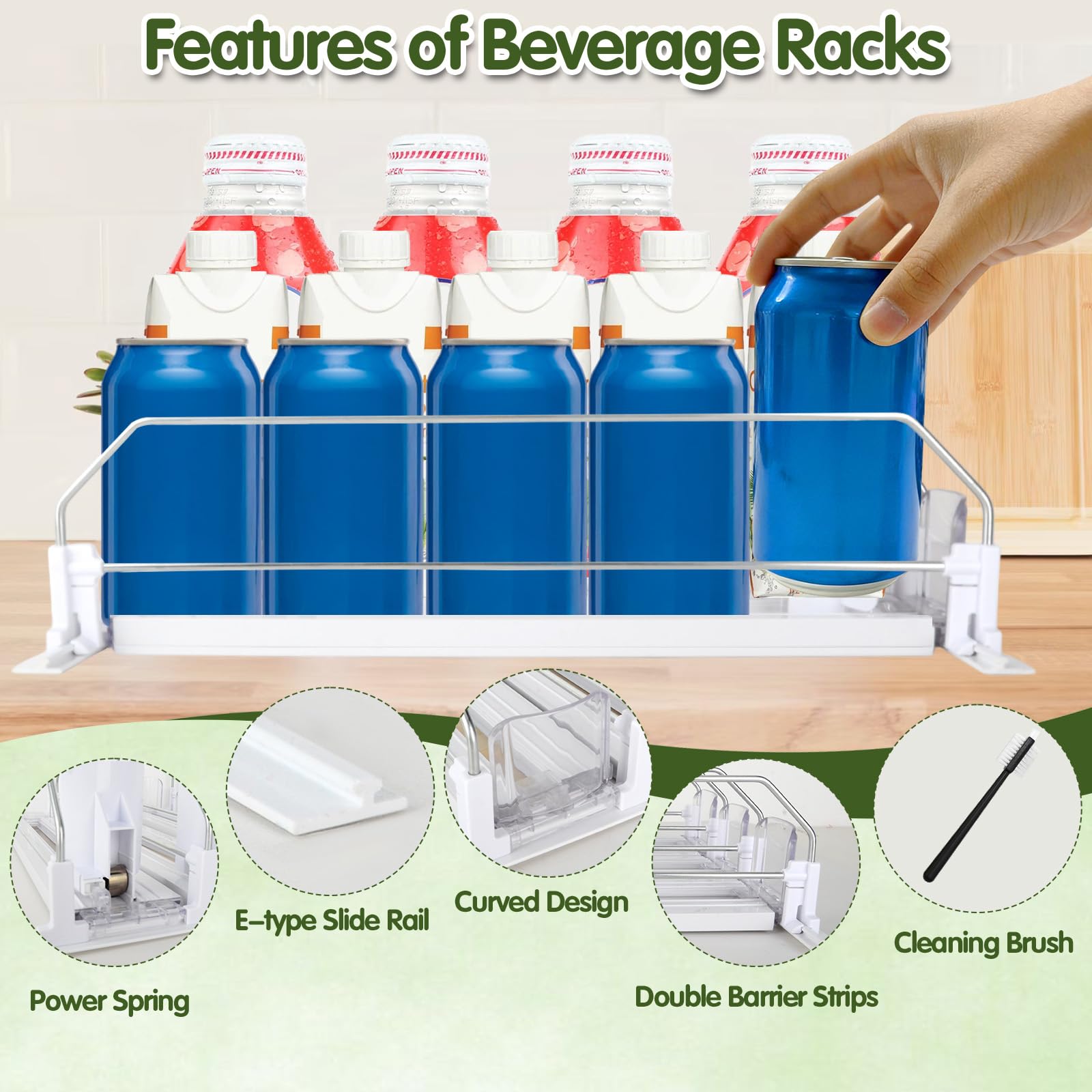 Automático Dispensador Latas Nevera, Organizador de Bebidas, Organizador Nevera, 31 * 25CM, 3 Filas, Incluye 1 Brocha, Ancho Ajustable, Dispensador de Bebidas para Supermercado de Cocina