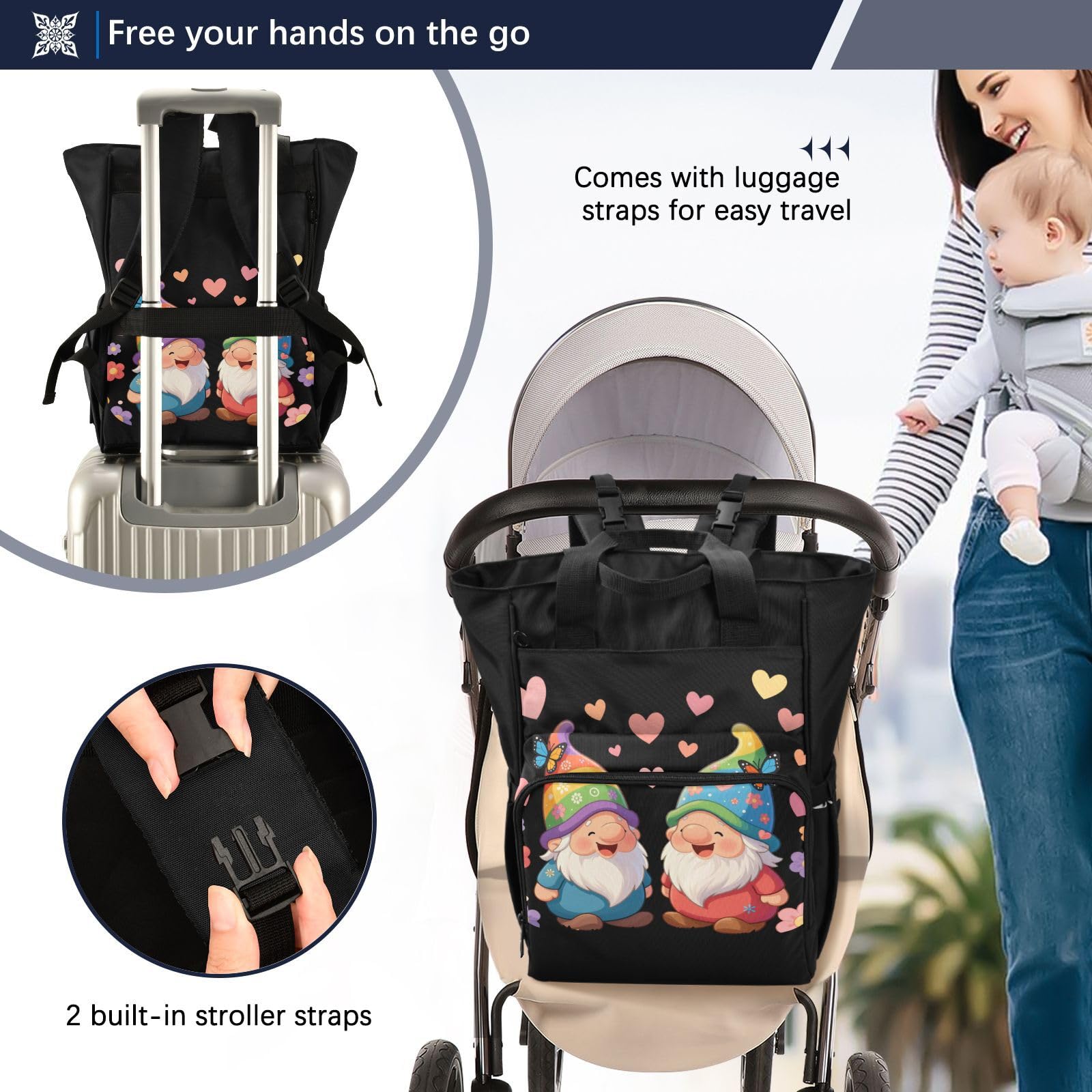 GuoChe Dobby - Mochila para pañales de nailon con múltiples bolsillos