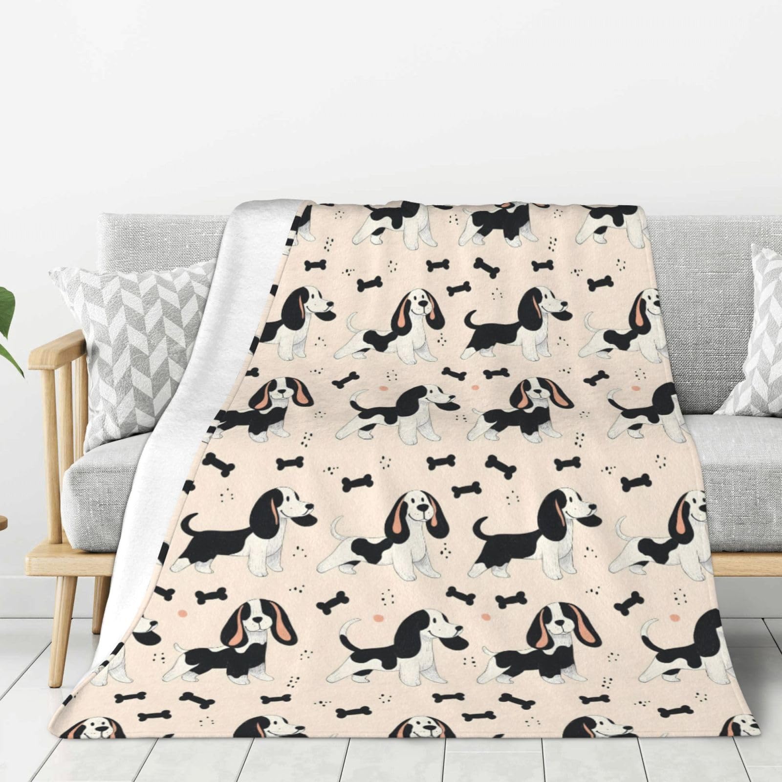 Couverture douce pour canapé flanelle imprimé chien plaid lit adulte 127x152