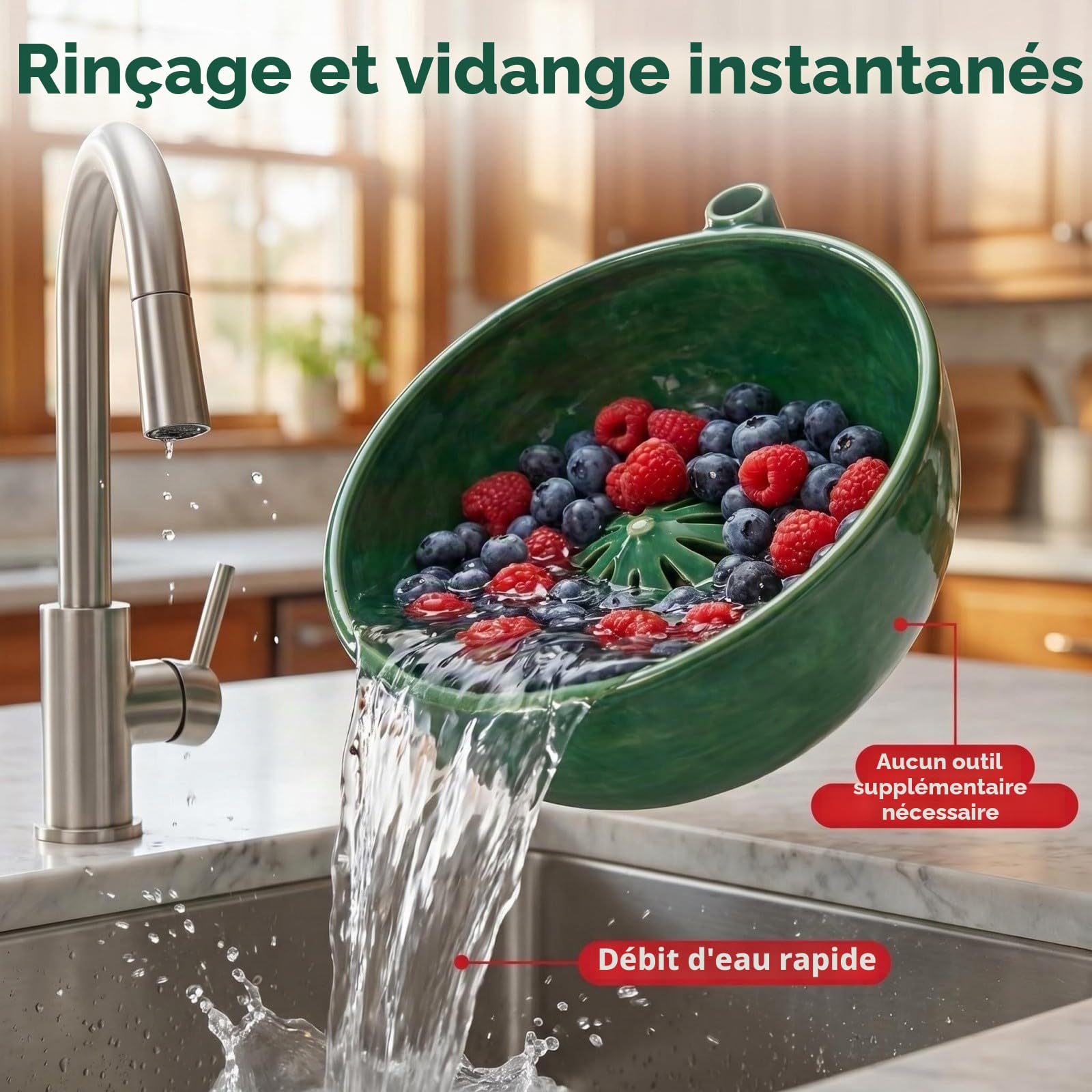 Generisch Bol de lavage automatique pour baies, en céramique, avec nettoyage et drainage, pour fruits et légumes pour fraises et myrtilles, passe au lave-vaisselle pour une utilisation quotidienne en