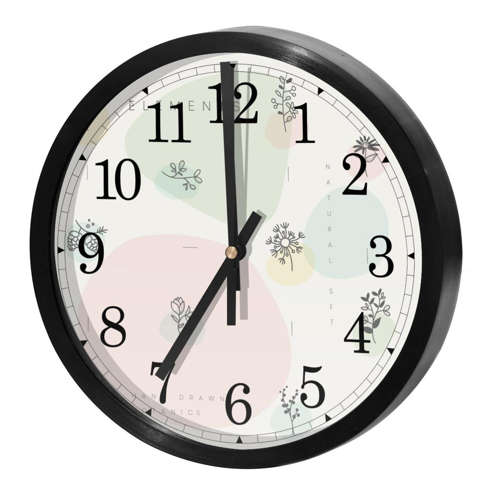 Horloge murale ronde à quartz au design botanique pour une ambiance zen