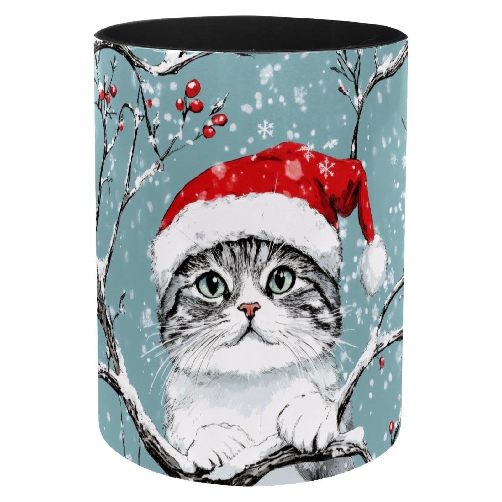 Pot à crayons chat de Noël en métal pour embellir votre bureau à la maison