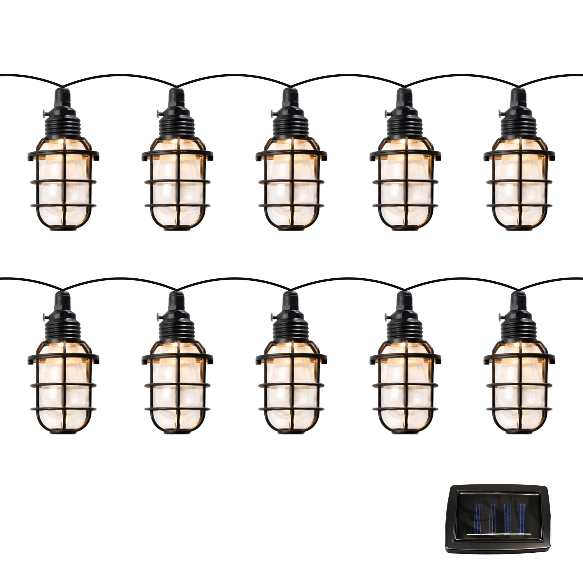 Gardenwize White – Timeless Caged Lantern Solar String Lights – 10 Lantern Outdoor Garden Lights, Warm Decorative Hanging Lanterns, 2M Wire