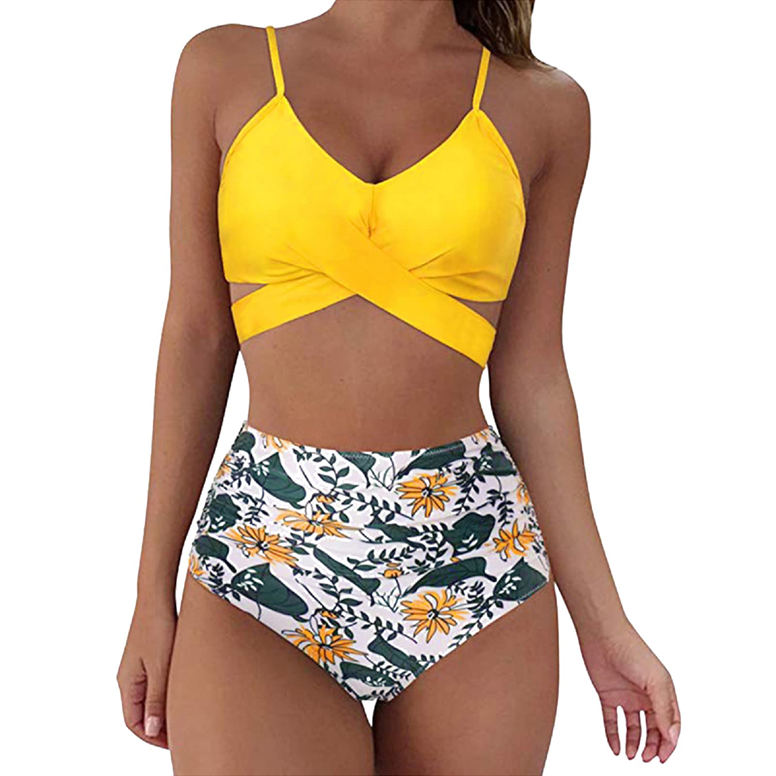 Jarseila Traje de Baño de Mujer 2 Piezas Crossover Conjuntos de Bikinis Mujer con Relleno Push Up Tops Bikini Cintura Alta Ropa de Baño 2024