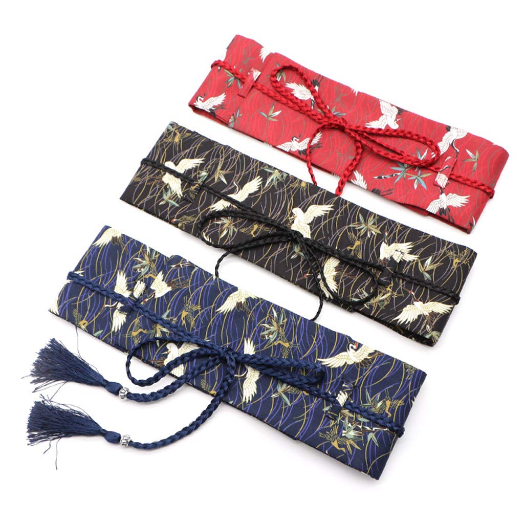 Vintage Red-Crowned Crane Waistband Obi Belt Corset Belt for Dress Red-image-0