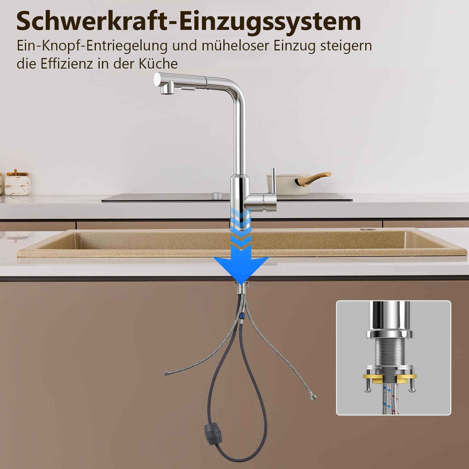Wasserhahn Küche, Küchenarmatur mit Brause Ausziehbar | Wasserhahn Küche Ausziehbar, Armatur Küche Hochdruck, Mischbatterie 2 Strahlarten, Spültischarmatur Chrom