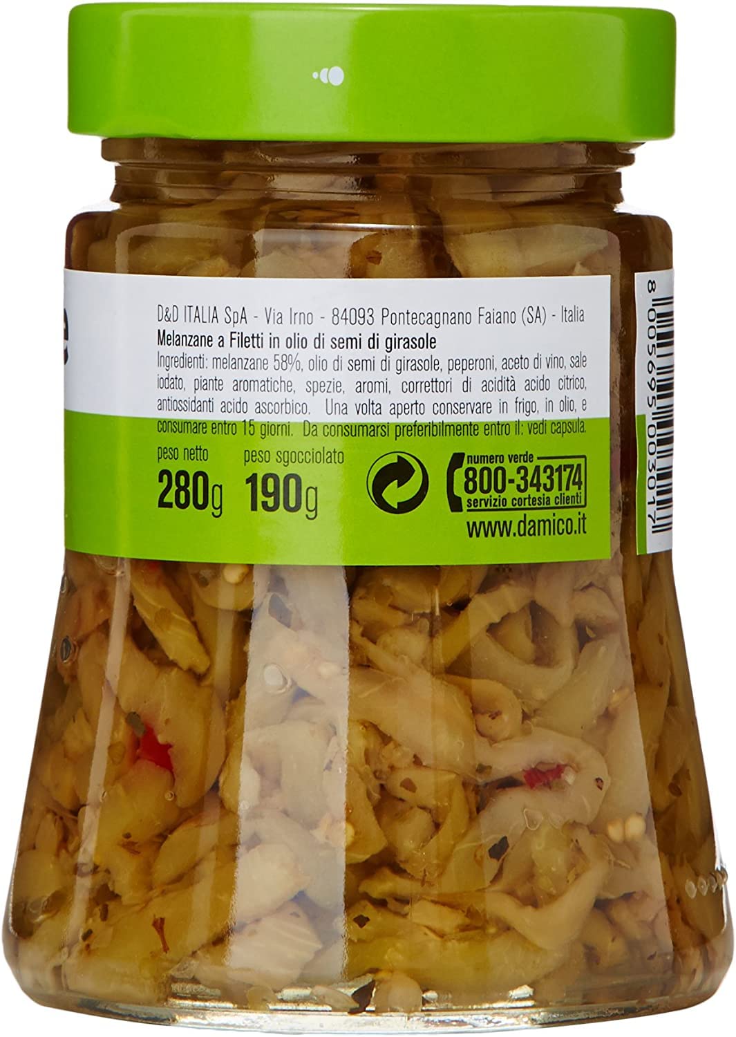 3 filetes de berenjena D'Amico Melanzane A Filetti en vaso, talla 280