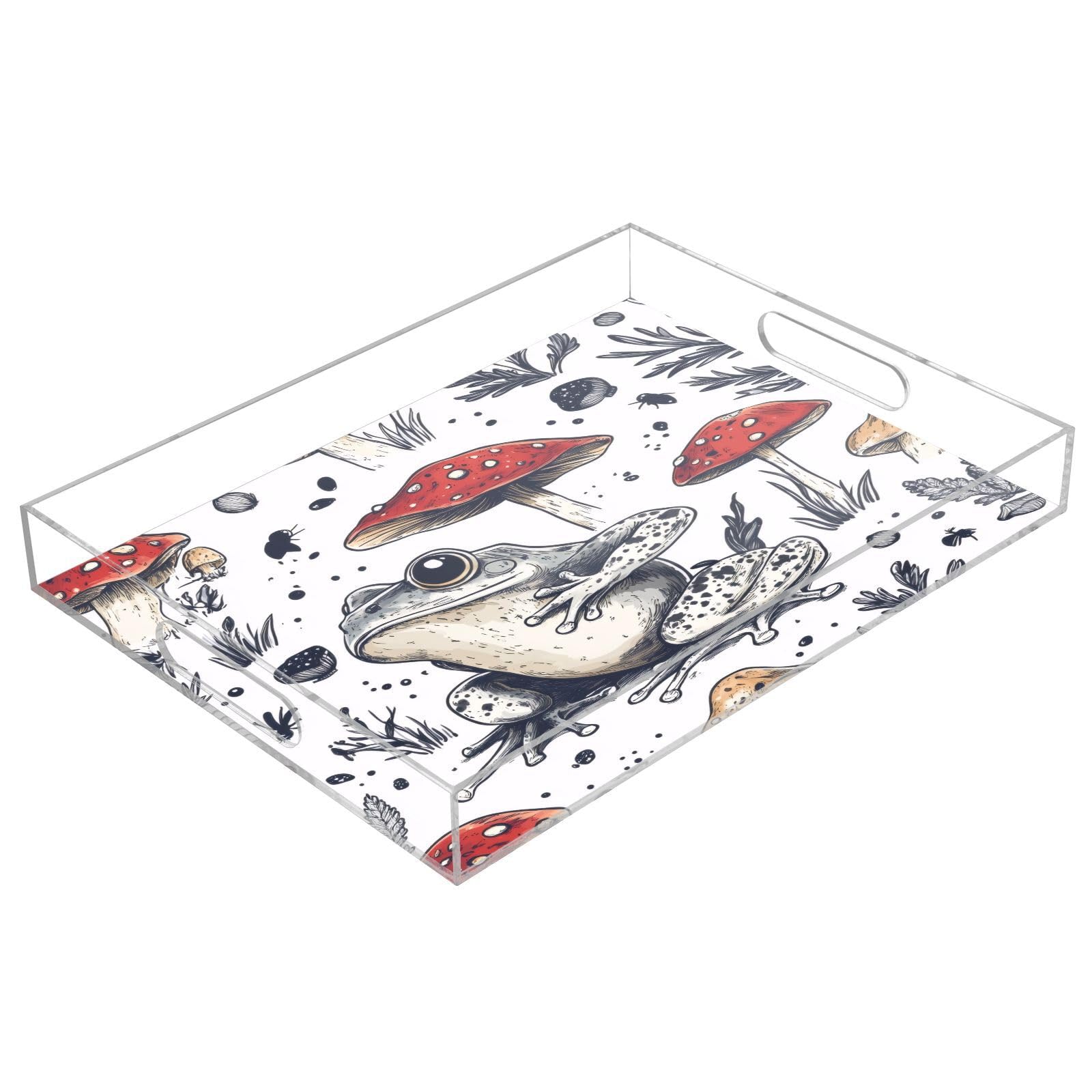 Msyxl Cute Frog Serving Tray for Coffee Table, Decorative Acrylic Tray Cute Frog Tray with with Handles for Breakfast, Ottoman, Countertop, 12x16 in