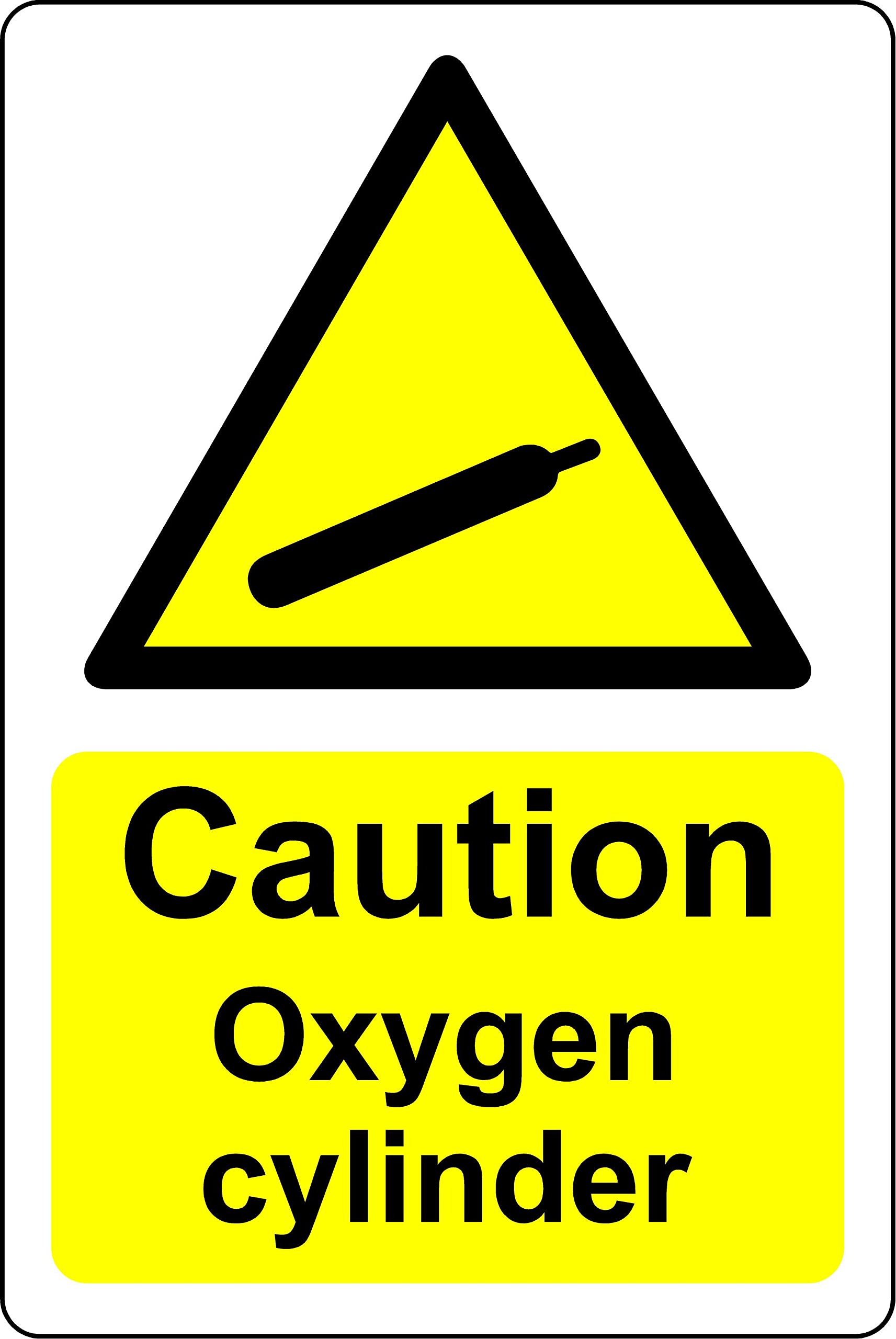 Caution oxygen cylinder Safety sign - Self adhesive sticker (200mm x 150mm)