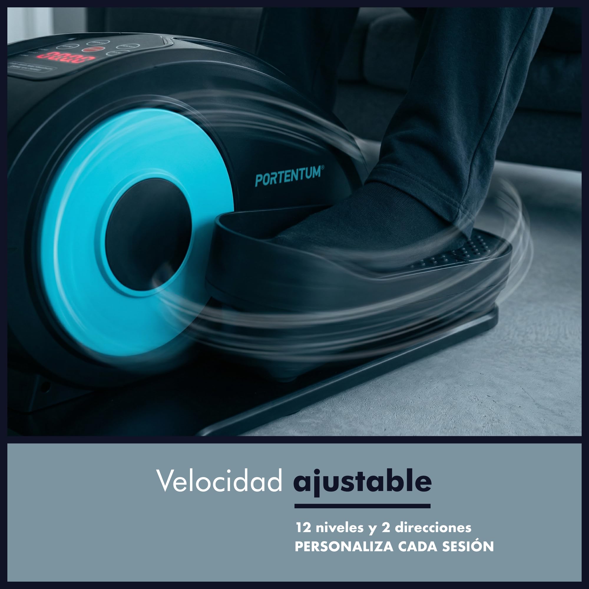 PORTENTUM Mini eliptica electrica con mando a distancia y pantalla – Pedales estaticos personas mayores automático y manual con selector velocidad – Pedaleador electrico de escritorio motor silencioso