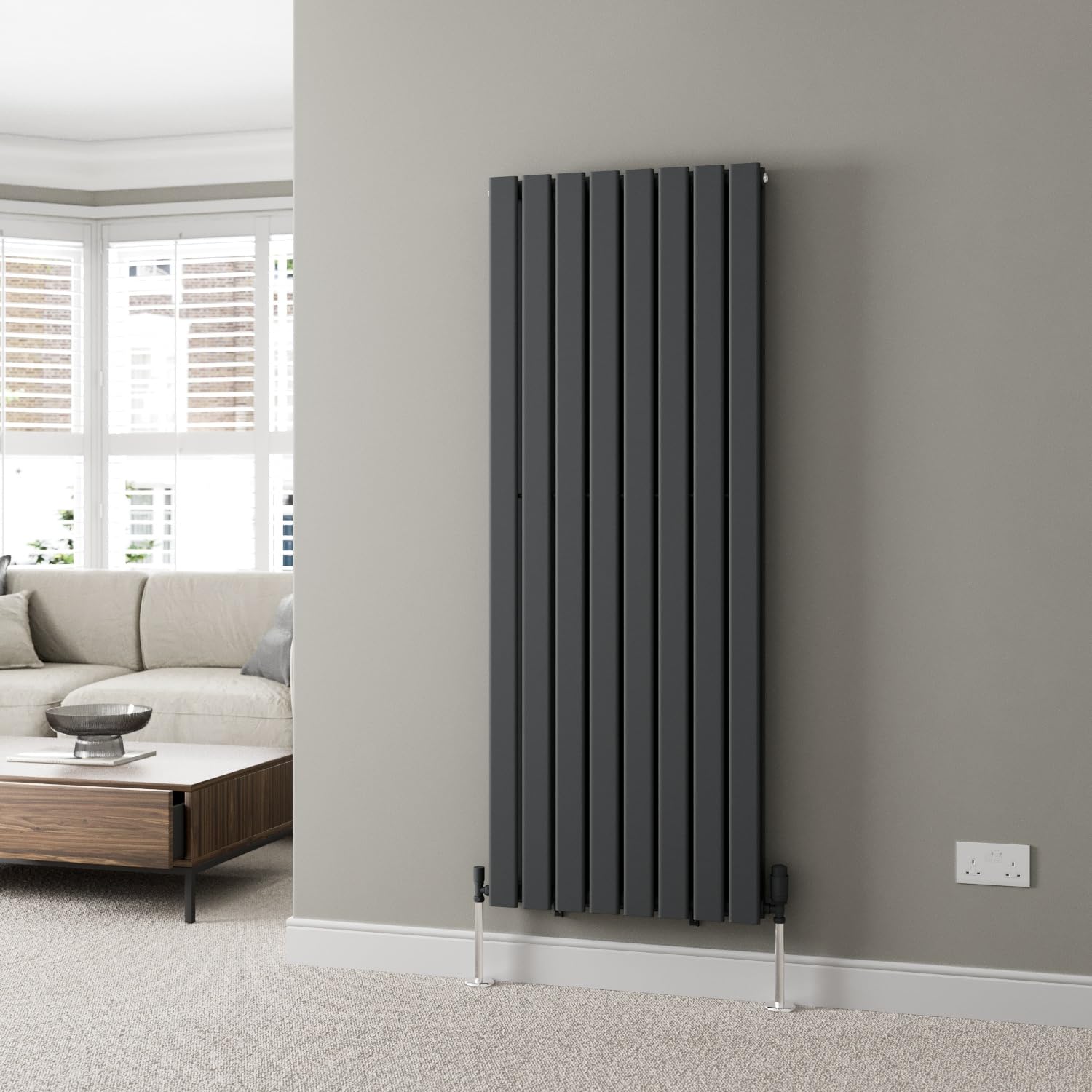 Duratherm Anthracite Duratherm® 1600 X 608Mm Grey Vertical Designer Radiator Double Column Flat Panel Modern Central Heating Panels Bathroom Radiators