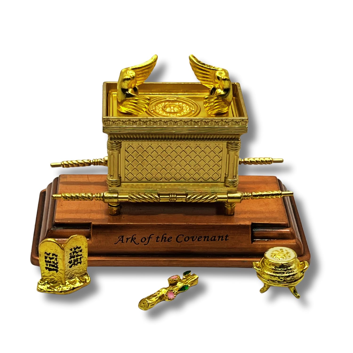 3 ARCHES USA The Ark of The Covenant Model Gold Plated Table Figurine Replica with Contents (Aaron’s Rod-Manna-Ten Commandments)-4.3”x 2” x 3” Small Size