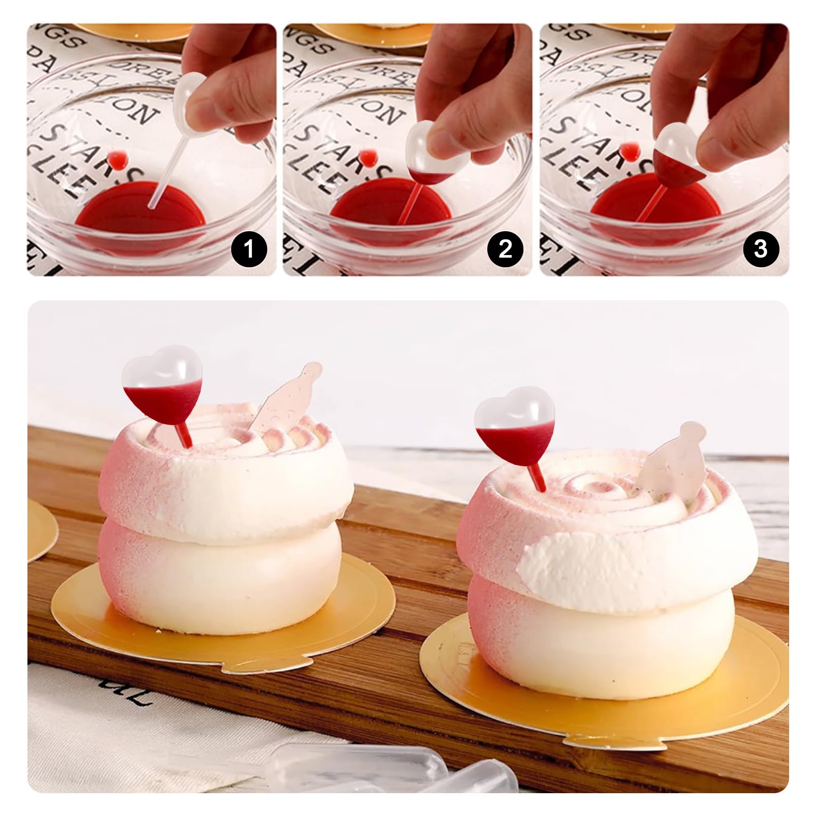 200 pipetas desechables para cupcakes de 4 ml, pipetas de transferencia de plástico desechables para fresas, mini pasteles, pintura infantil, suministros de cocina, corazón