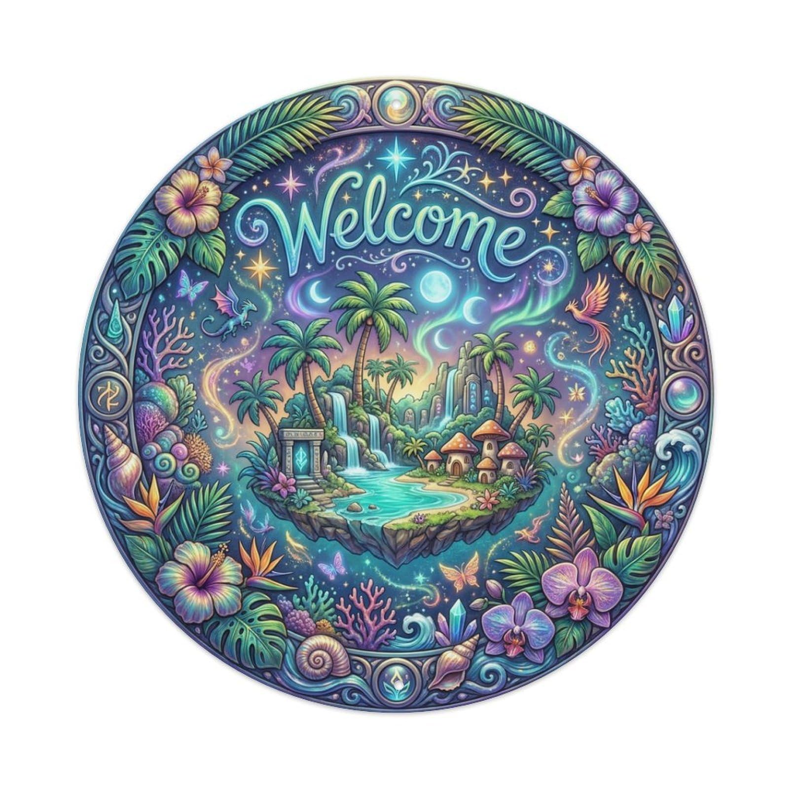 Tgrcjimh Style Metal Tin Sign Tropical Magic Welcome Enchanted Isle