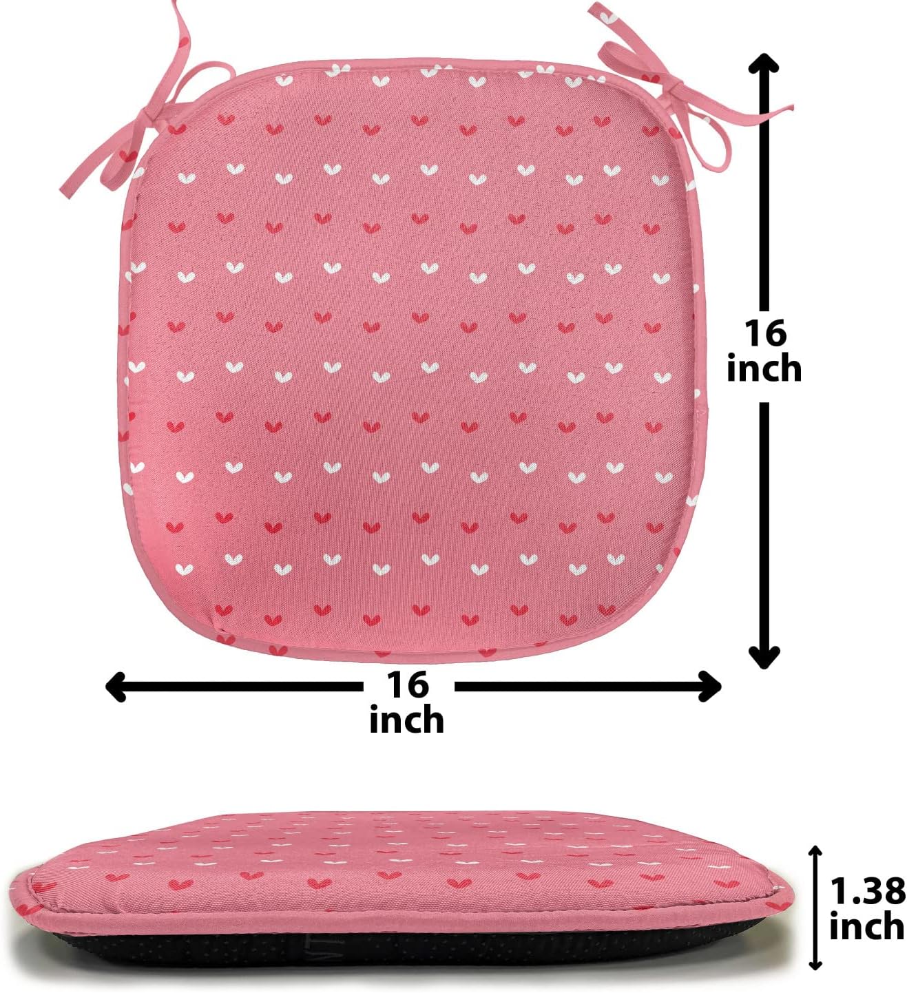 Lunarable Valentine's Day Chair Seating Cushion Set of 2, Repeating Mini Heart Shapes Doodle Style Love Themed Scenery, Anti-Slip Seat Padding for Kitchen & Patio, 16"x16", Dark Coral Pink