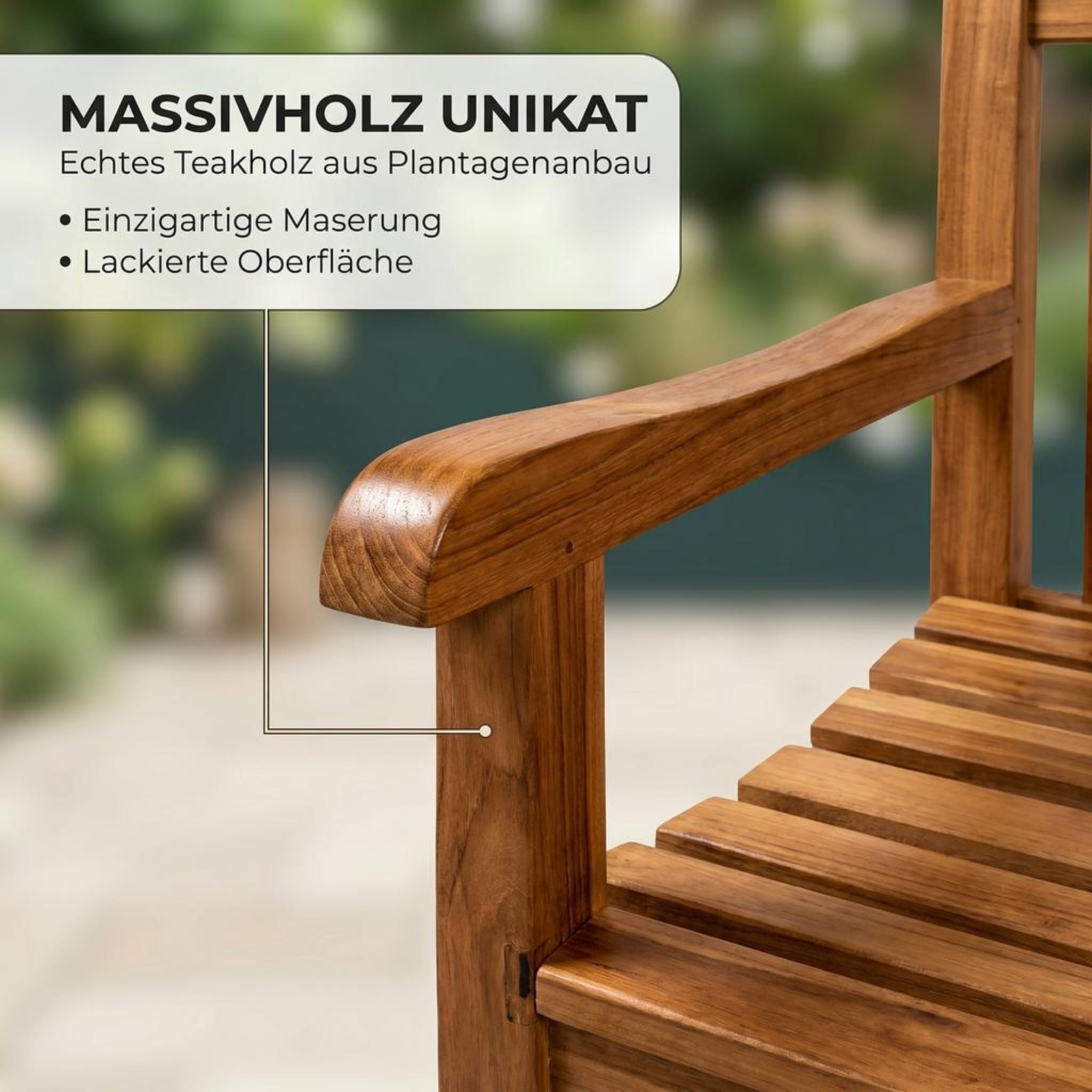 SAM Premium Gartensessel Caracas, Gartenstuhl Teakholz massiv lackiert, Niedriglehner mit Armlehnen bis 150 kg, wetterfest für Garten Terrasse Balkon Wintergarten Outdoor, Unikat