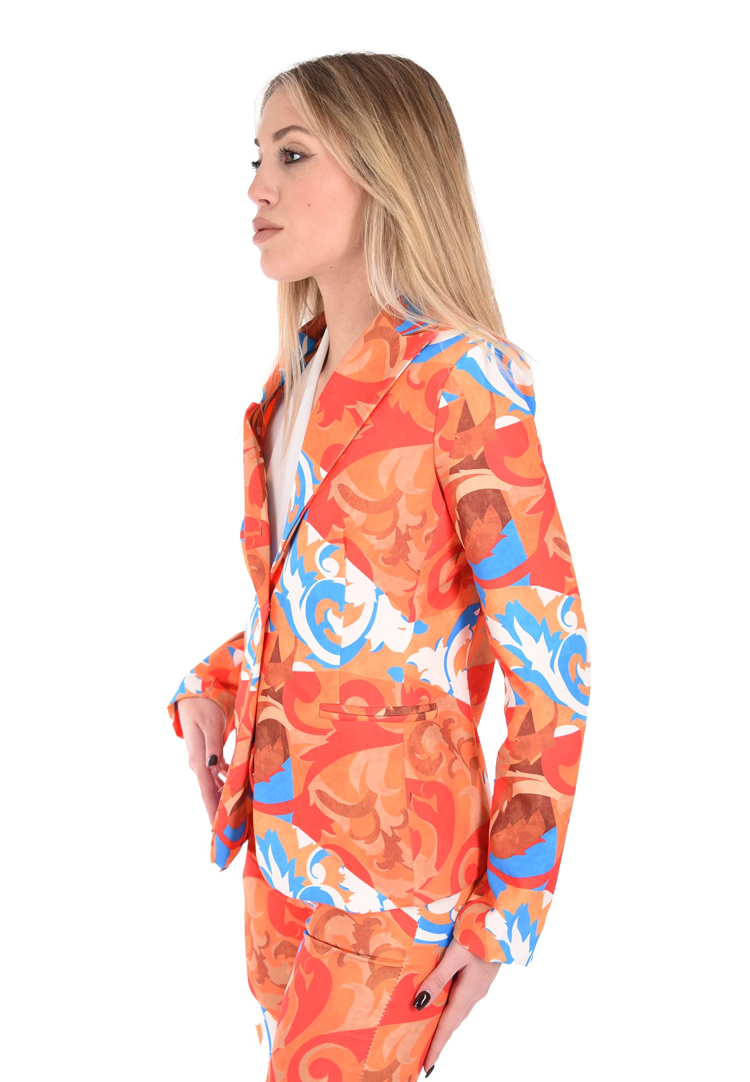 Marynarka Damska elegancka kurtka z kolorową świnią Sartorial Made in Italy, Pomarańczowy, S