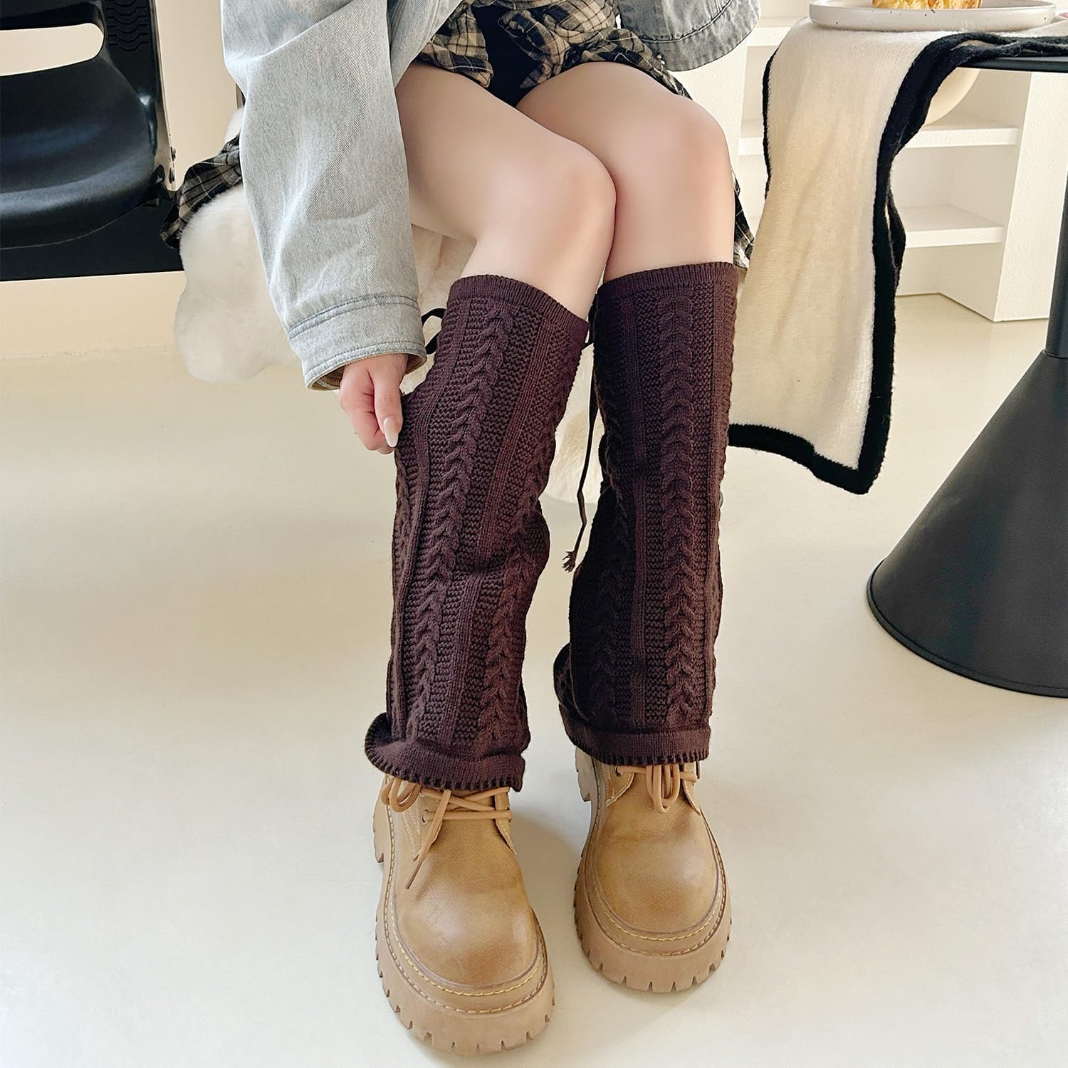 YELAIVP Kawaii Leg Warmers Y2K Knit Lace up Leg Warmers Cute Japanese Harajuku Lolita Leg Warmer for Women Girls - Image 3