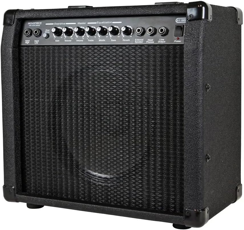 Monoprice 1x10 Guitar Combo Amplifier - Black, 40-Watt, Spring Reverb, 10-Inch 4-Ohm Speaker, High & Low Inputs, Headphone Output - Stage Right Series