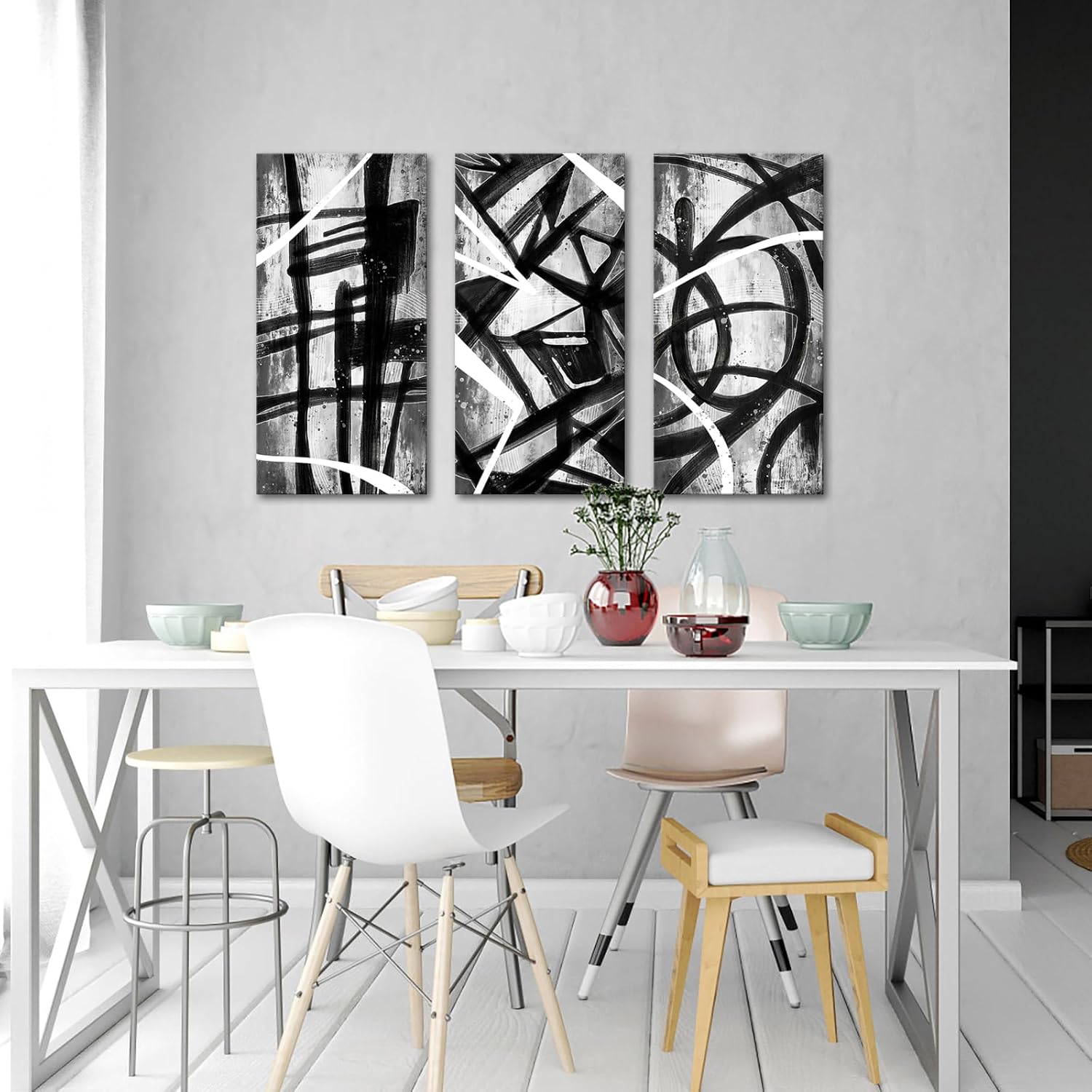 sechars Abstract Line Canvas Wall Art Black White Line Paintings Prints Modern Minimalist Decorations for Home Living Room (Black)