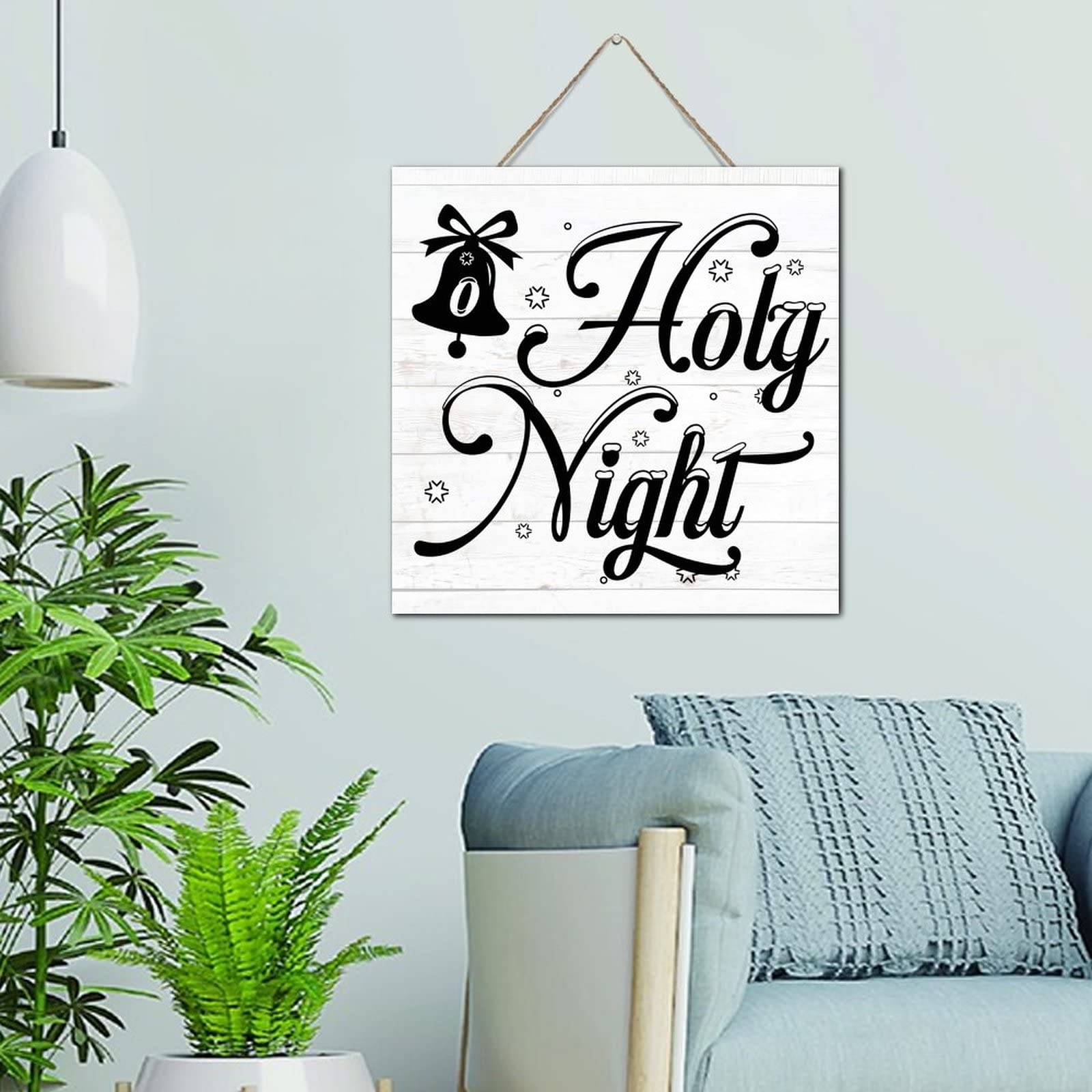 Decoración navideña O Holy Night letrero de madera para terrazas y salas