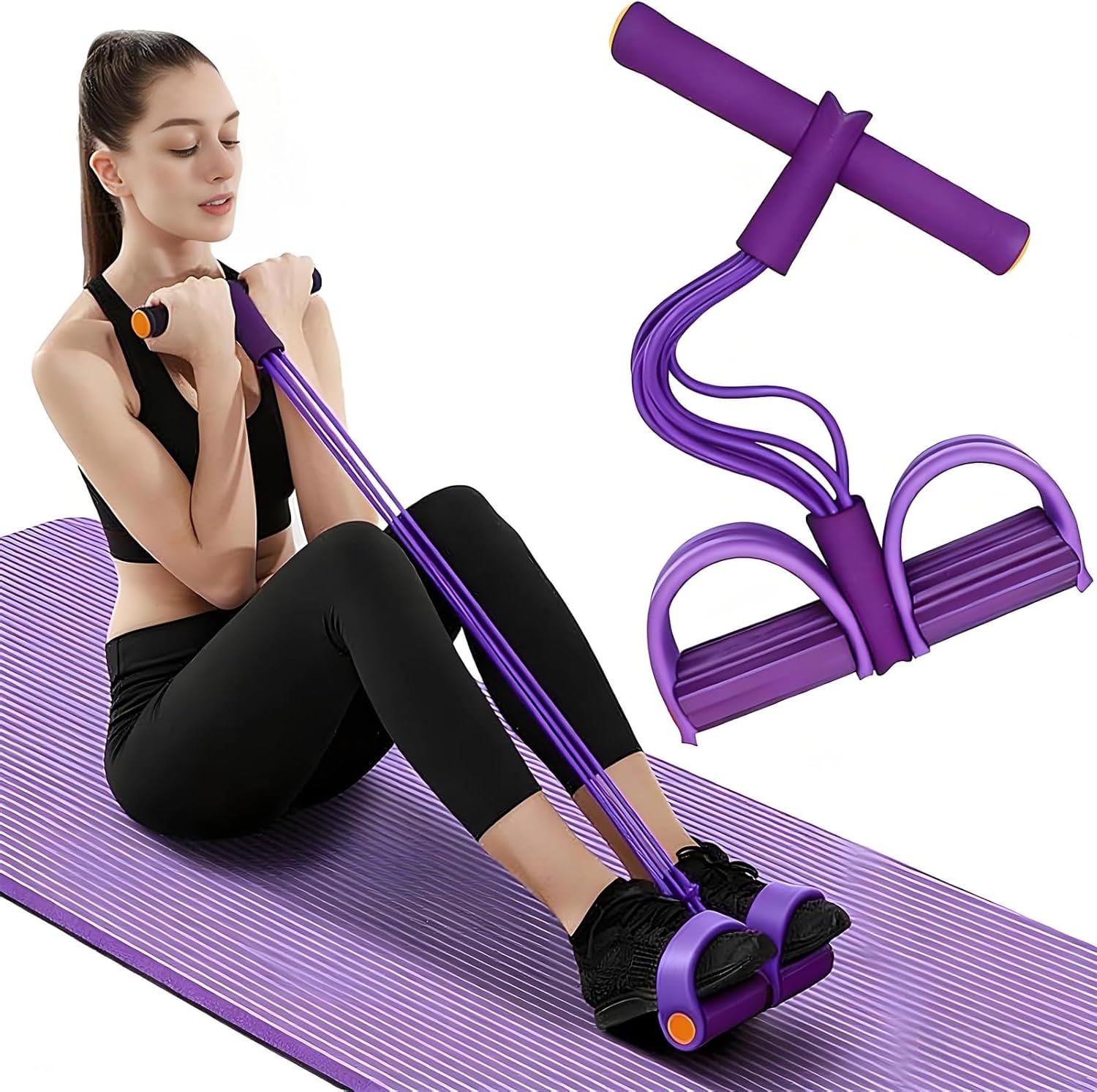Pull Reducer Training Bands Natural Rubber 4 Tubes Body Trimmer Pedal Exerciser Yoga Crossfit Ankle Puller Sit-up Exercise Tummy Body Building Training Men and Women (Multi-Color)-image-49