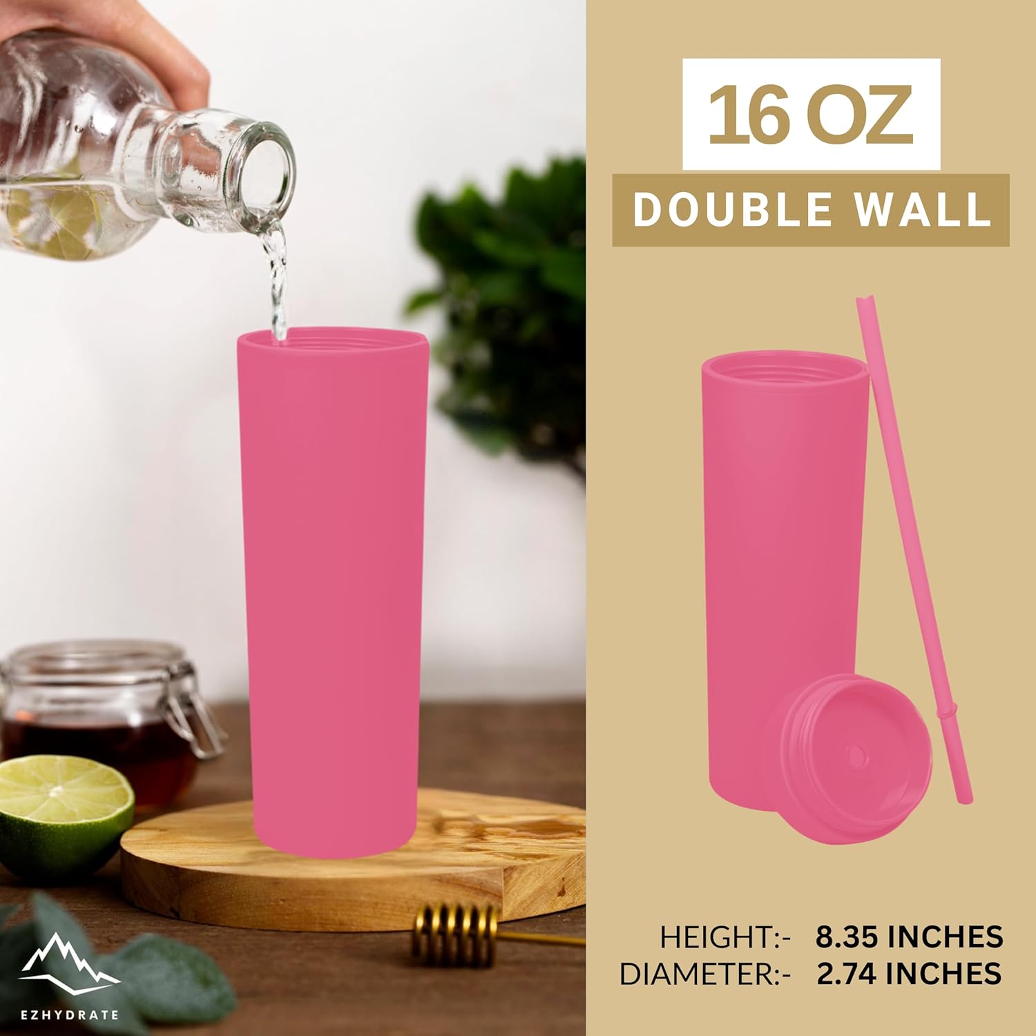 16oz Matte TUMBLER With Straw (1 Pack), Peach Skinny Tumbler With Lid And Straw, Beach Acrylic Black Cup Double Wall Plastic Tumbler, Bridesmaid Bachelorette Gifts, Free Brush - Image 5