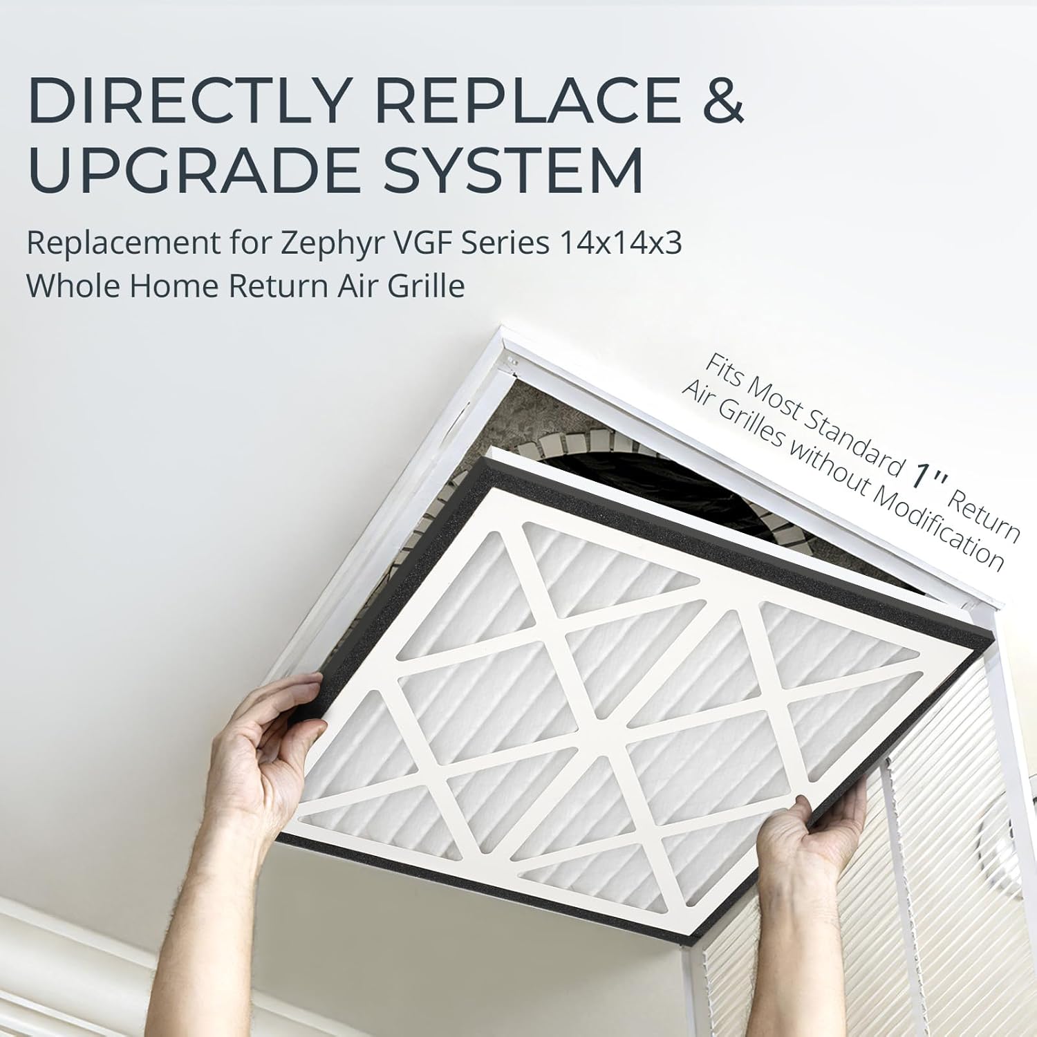 Vilaso 14x14x3 MERV 13 Pleated Air Filter Replacement for Zephyr VGF Series 14x14x3 Whole Home Return Air Grille, 3" Deep Pleat Filter Fits 1" Standard Return Grilles with No Modification, 2 Pack