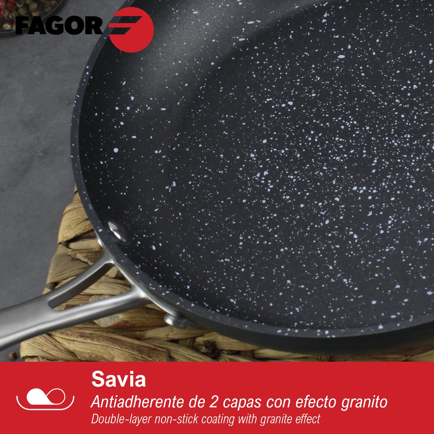 Fagor Savia - Juego de Sartenes 20+24 cm + Taper, Aluminio Forjado, Antiadherente Doble Capa, Mangos de Acero Inoxidable, Inducción y Horno
