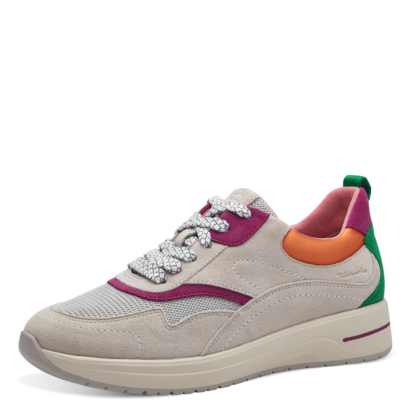 Tamaris Comfort Women’s Flat Leather Sneakers Comfortable, Fuchsia Comb, 3,5 UK