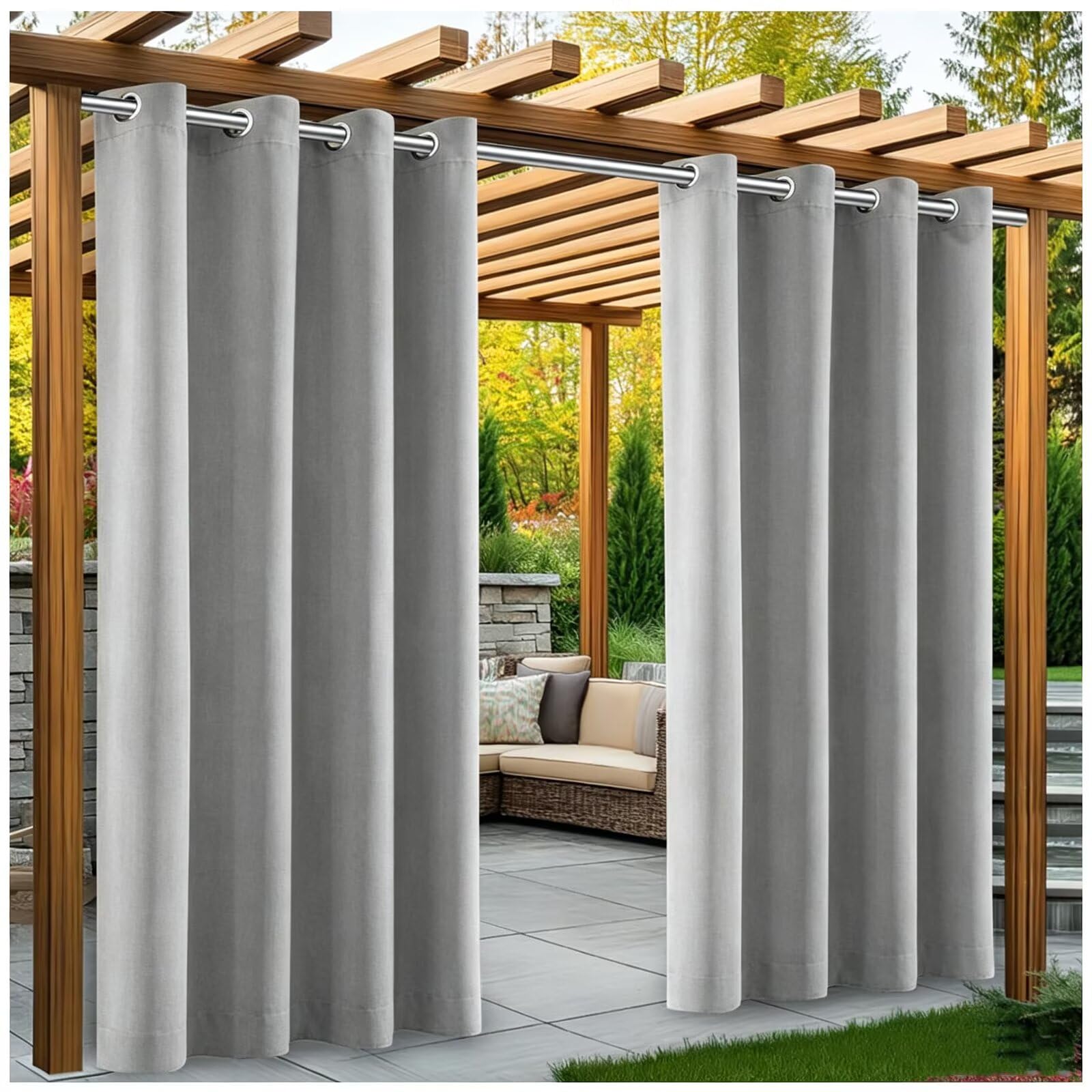 Rideau Thermique Extérieur pour Pergola et Balcon H241 x W355cm Gris