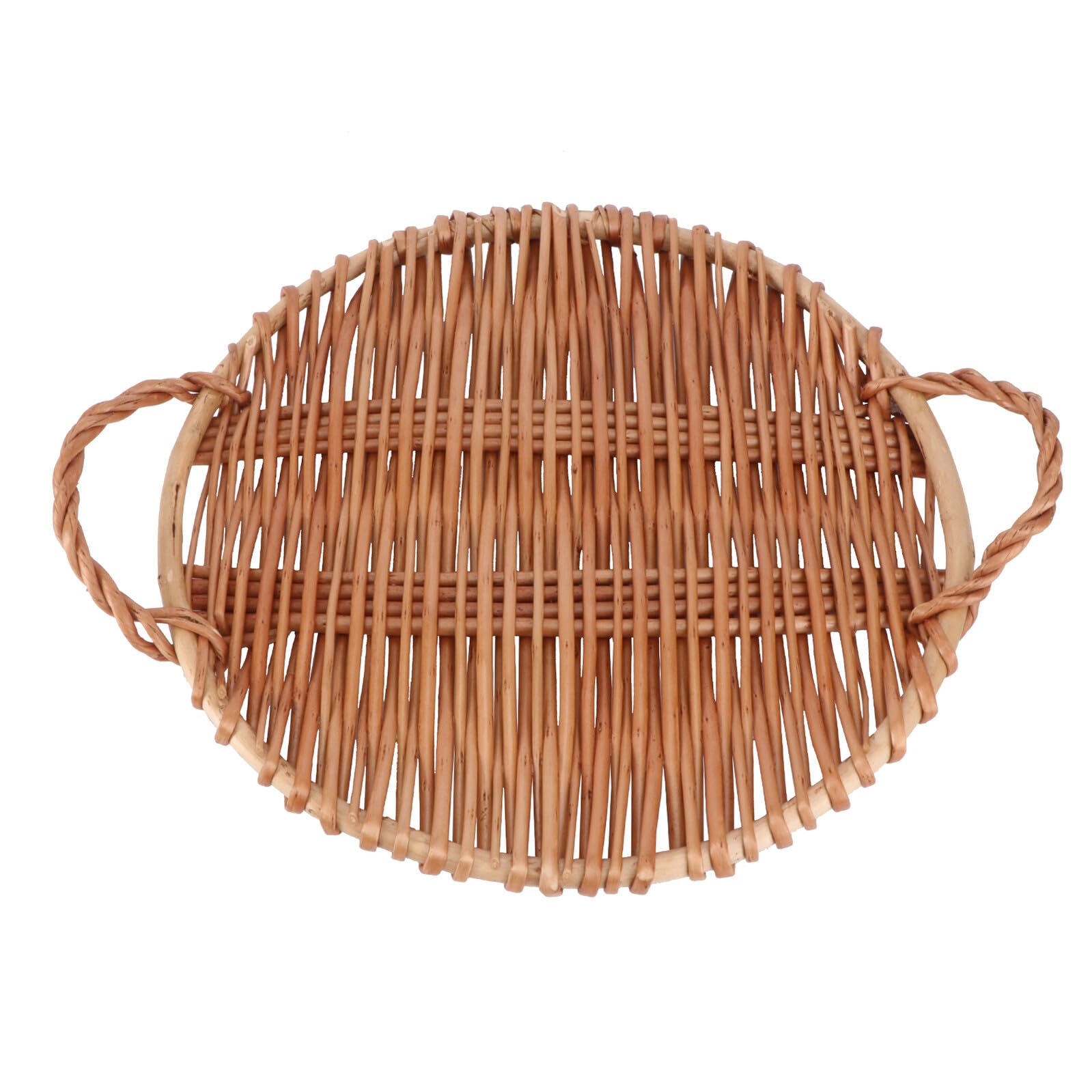 Handmade Willow Weaving Food Storage Tray Brown Rustic Snack and Fruit Basket for Kitchen Dining Cafe Home Use