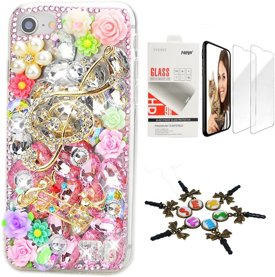 Bling Case Compatible with Google Pixel 10 Pro - Elegant Women 3D Handmade [Sparkle Series] Music Flowers Design Cover with Screen Protector [2 Pack] - Pink