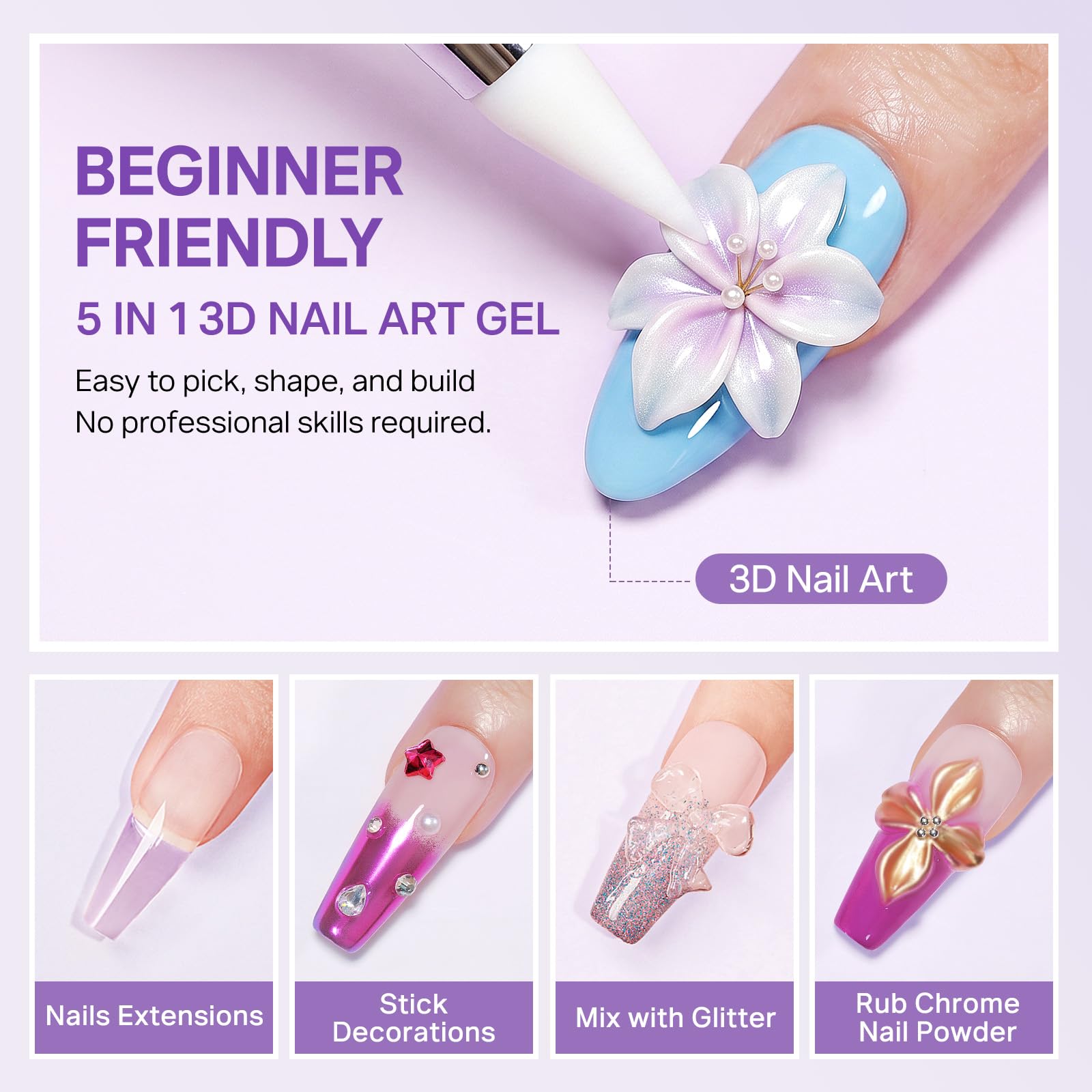 3D Nail Art Gel Kit - Clear & White Sculpting -2