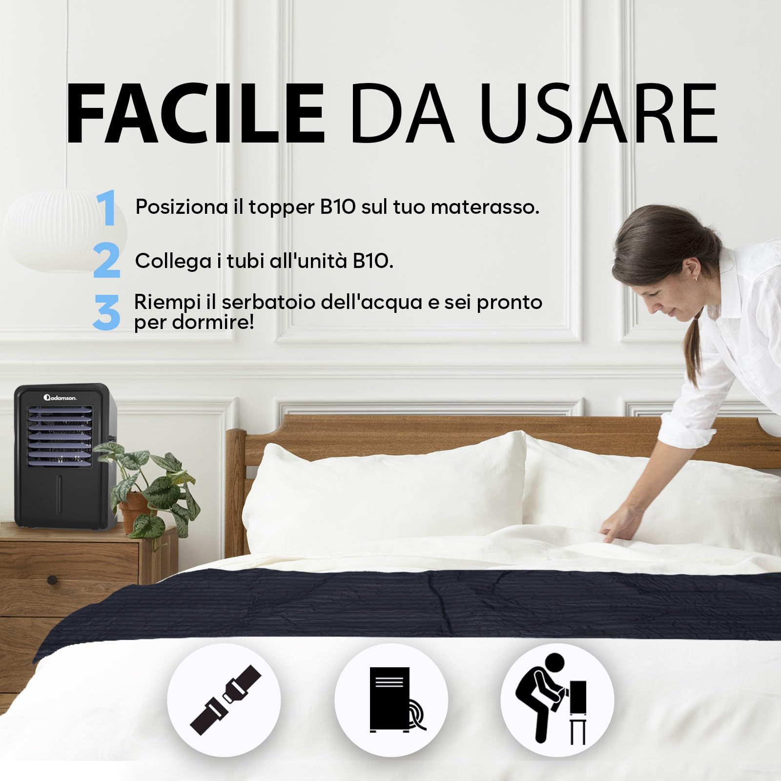 Adamson B10 Sistema di Raffreddamento per Letto - TWIN 190x100CM - Materasso Rinfrescante 100% Cotone per Sudorazioni Notturne - Topper Refrigerato per Chi Soffre il Caldo - Garanzia 5 Anni - Blu Navy