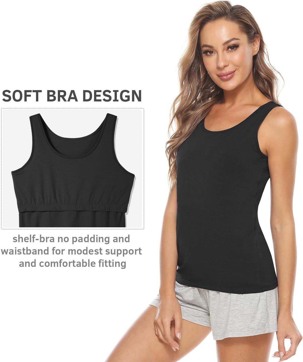 Vislivin Cotton Tank Tops with Shelf Bra for Women Stretch Tanks Wide Strap Undershirts - Image 4