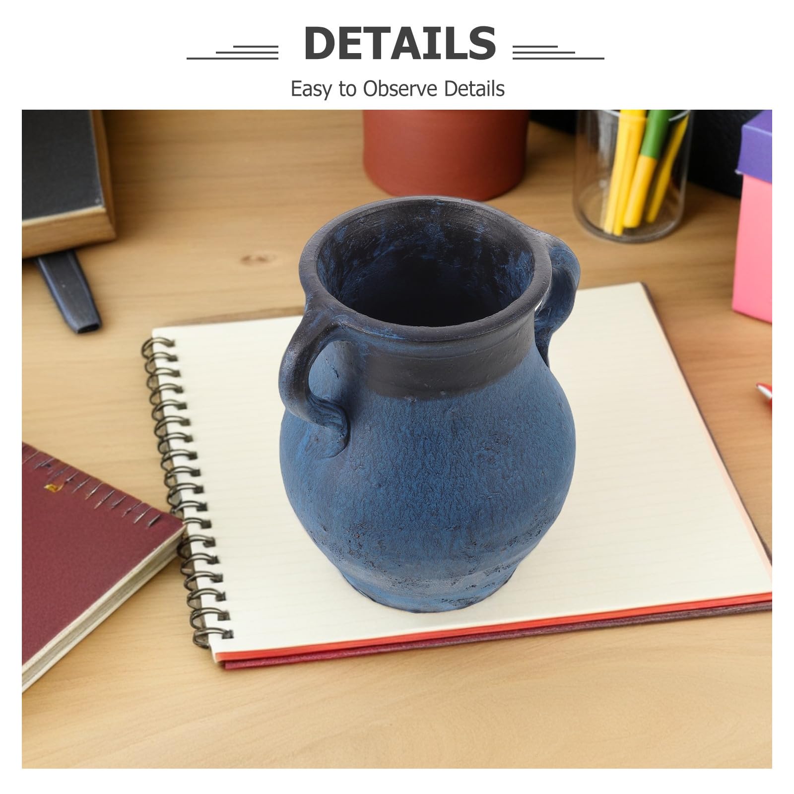 Rustikale Tischvase aus Keramik mit Weiter Öffnung für Blumen | Navy, und Wasserhaltend, für Frische oder Künstliche Arrangements, Geeignet für Stillleben und Kunstkurse