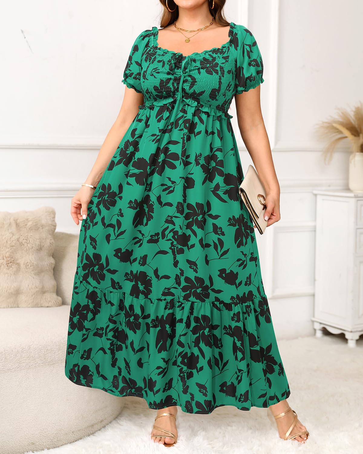 Sonnenkleider in Übergröße für Damen, Sommer, schulterfrei, Puffärmel, A-Linie, Boho, Maxi-Flow-Kleid, langes Kleid 2025