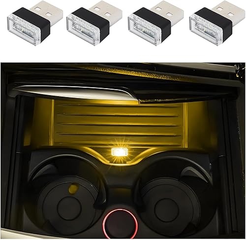 Miniatura 7 de Dickno 4 lámparas LED USB para el interior del automóvil, mini luz nocturna LED portátil, kit de iluminación ambiental de interfaz USB enchufable,