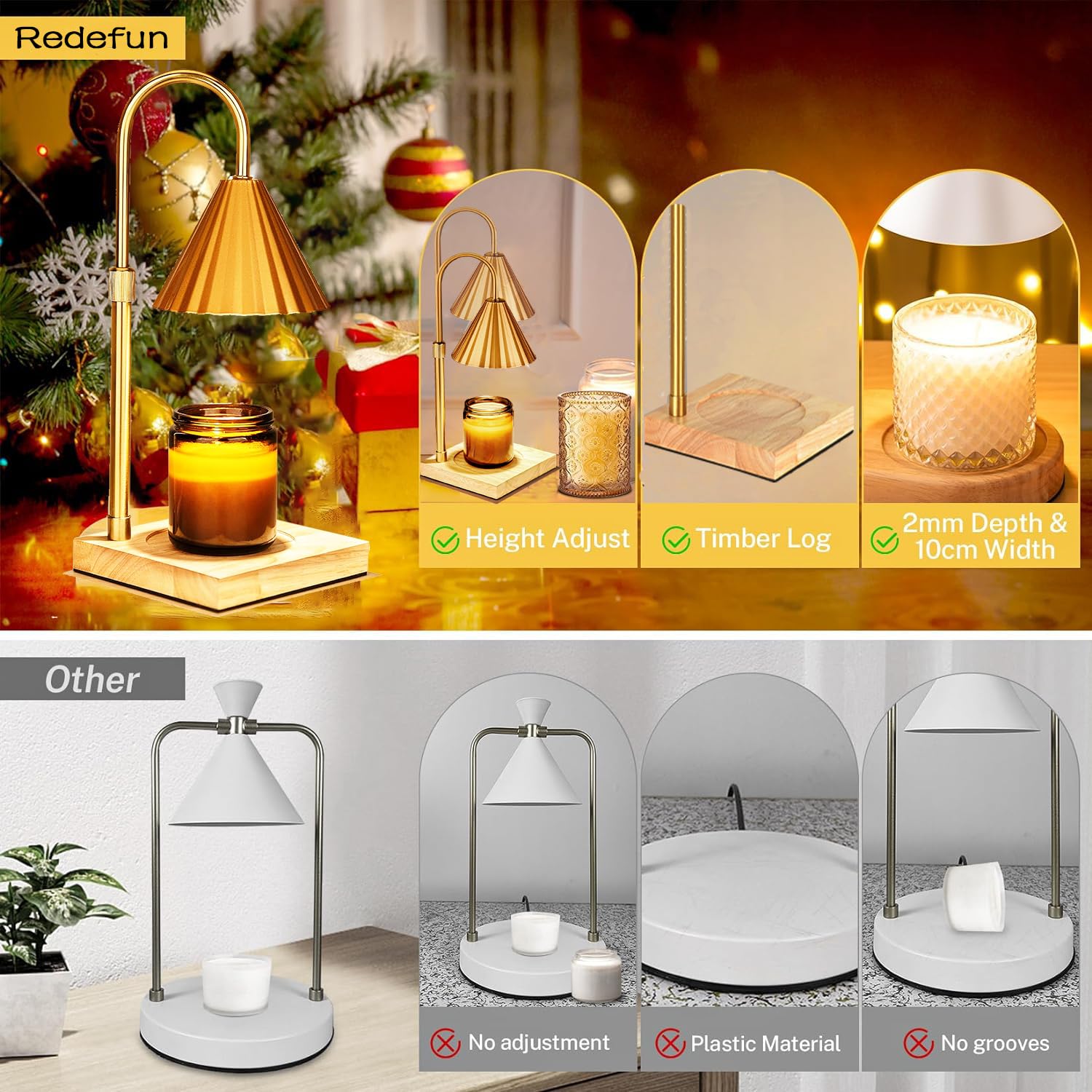Redefun Scalda-candela, lampada elettrica per candela, regalo per mamma, decorazione per la casa e la camera da letto, dimmerabile, per cera profumata con 2 lampadine