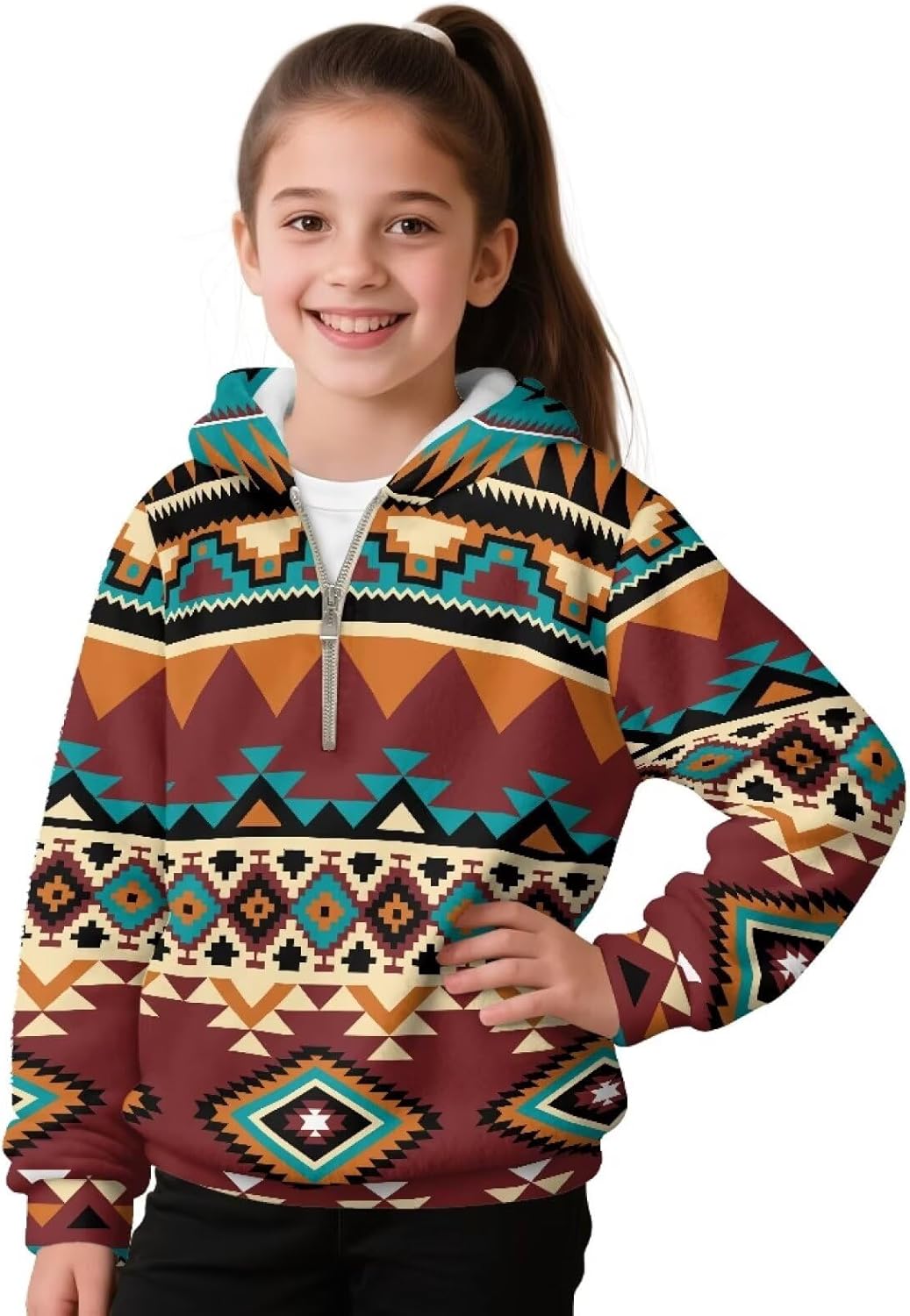 Hoodies for Girls 4-15 Quarter Zip Pullover Sweatshirt, Girls Long Sleeve Tops Warm Loose for Winter Warmth