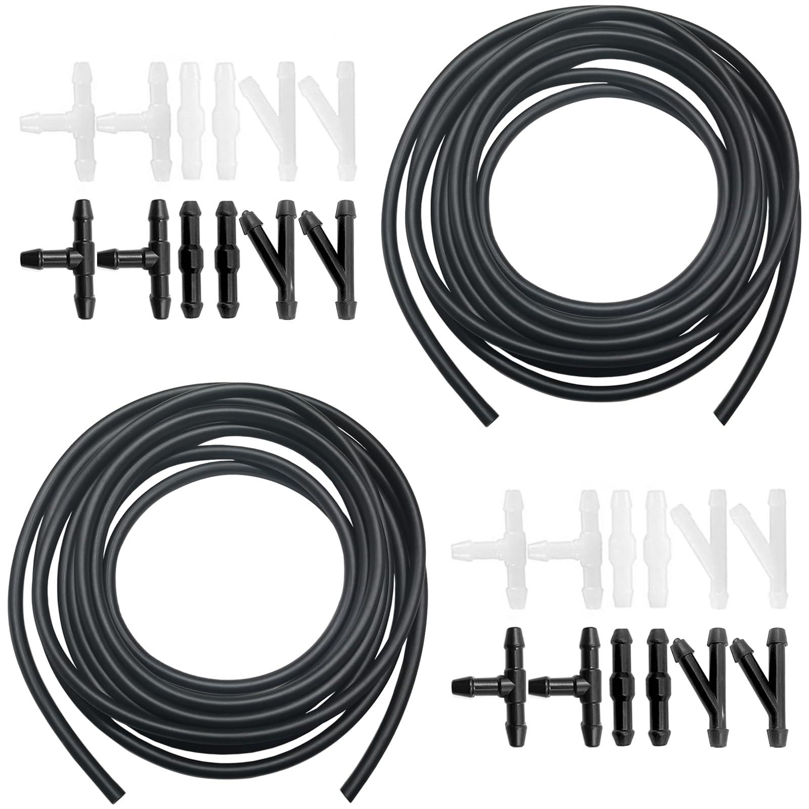 Windshield Washer Hose Windshield Repair Kit 2Pcs 4M Washer Fluid Hoses with 24Pcs Hose Connectors for Most Vehicle