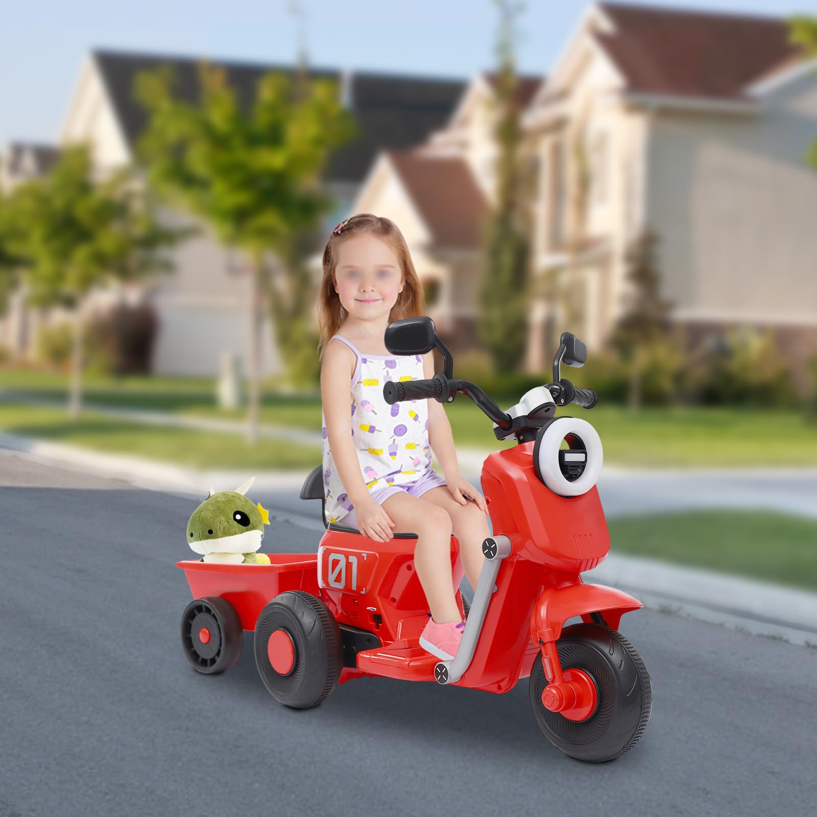 Moto elettrica per bambini 2-6 anni, 50 kg, 3,2-4,8 km/h, triciclo, rosso, PP