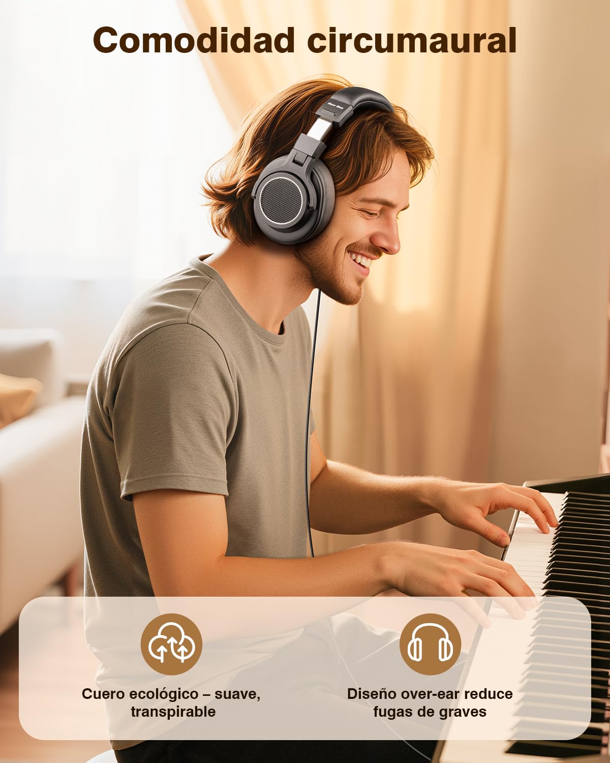 New Bee - Auriculares de estudio, auriculares over-ear con controladores de 50 mm y cable, auriculares de cable con conector de 6,35 y 3,5 mm para estudio, DJ, podcast, monitor